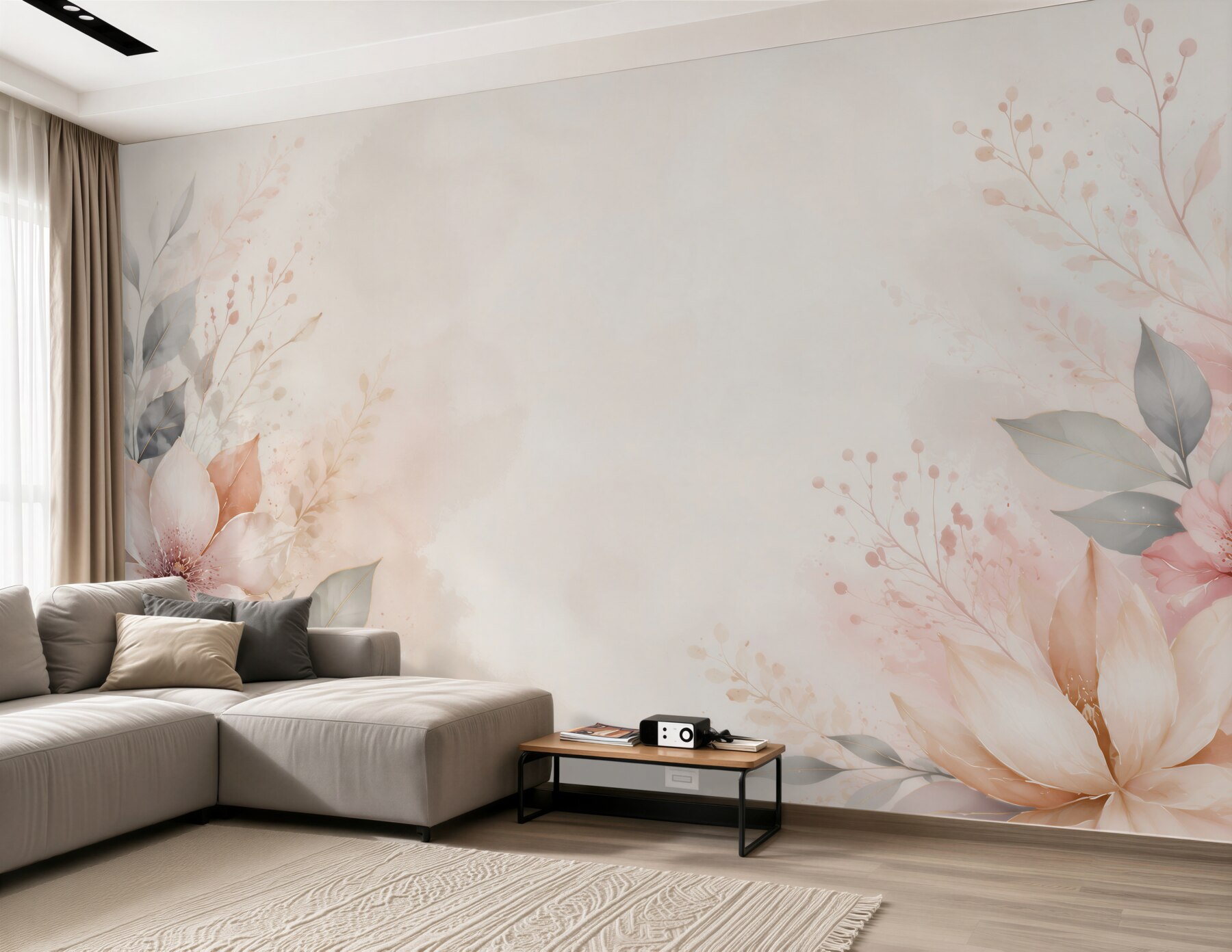 Fototapeta beżowe magnolie z liśćmi na subtelnym pastelowym tle?v23