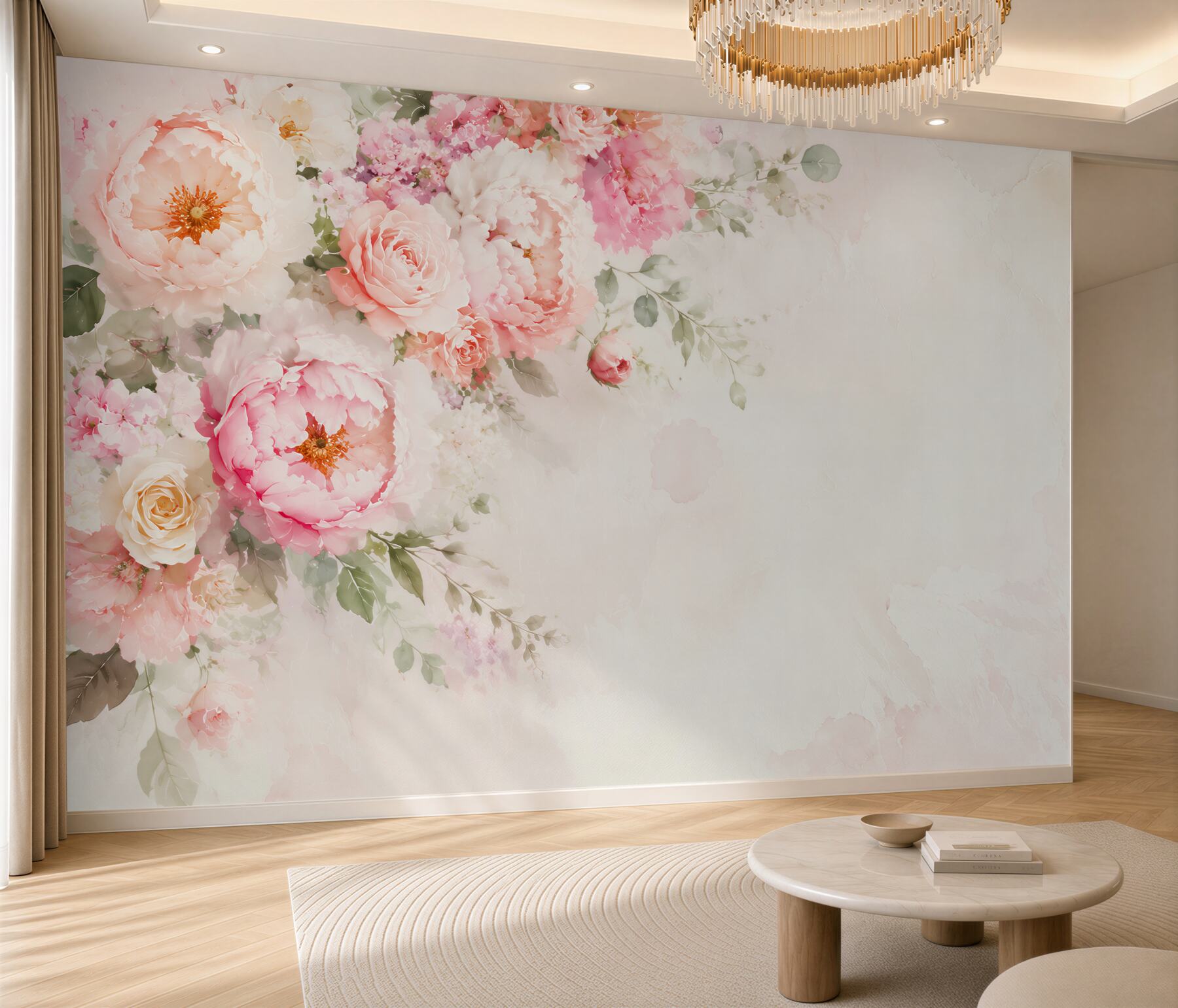 Fototapeta kwiaty peonie i róże pastelowe na jasnym tle?v23