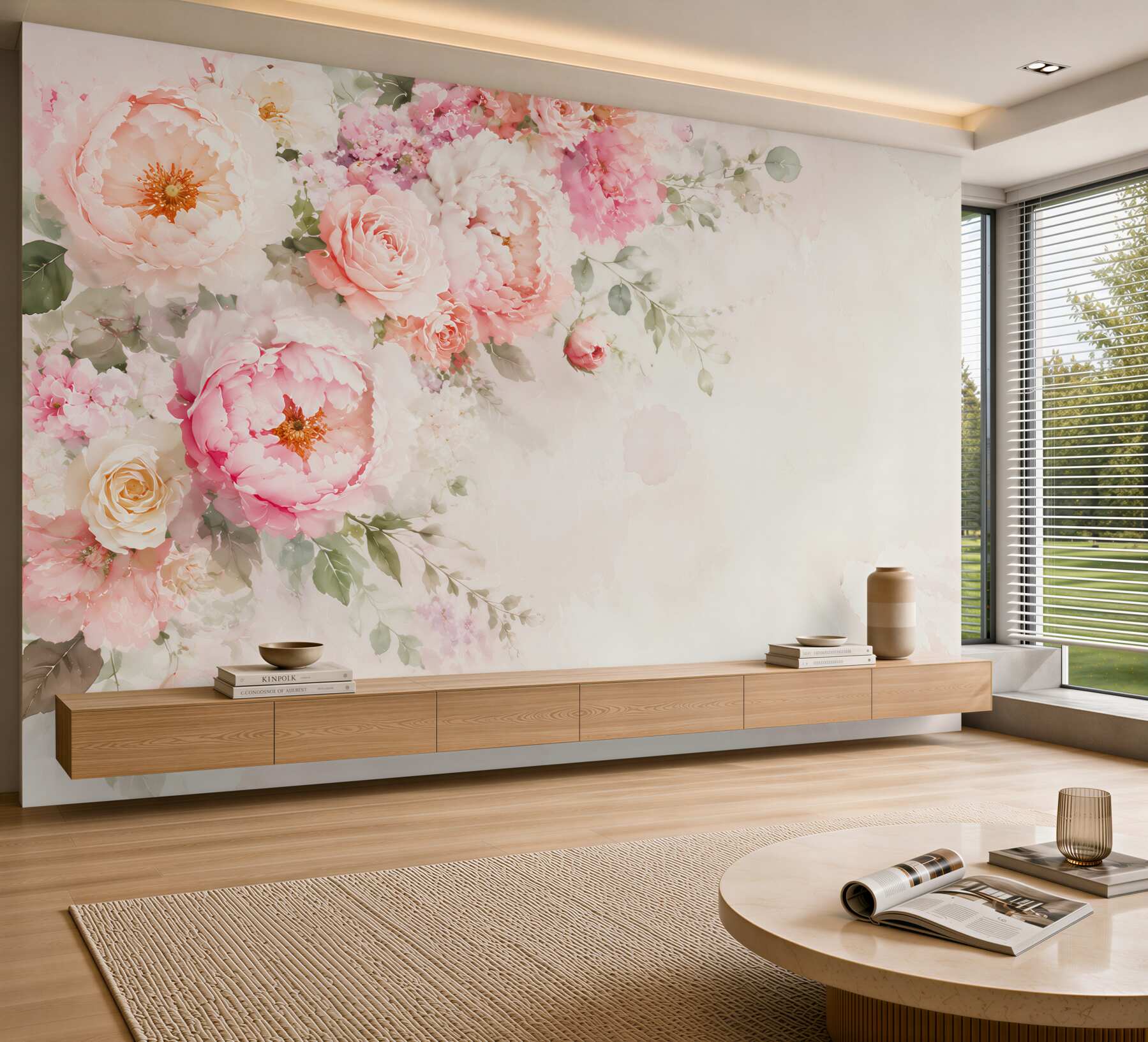Fototapeta kwiaty peonie i róże pastelowe na jasnym tle?v23