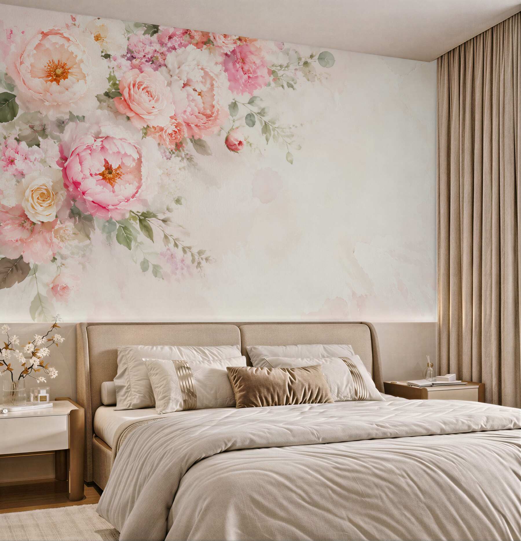 Fototapeta kwiaty peonie i róże pastelowe na jasnym tle?v23