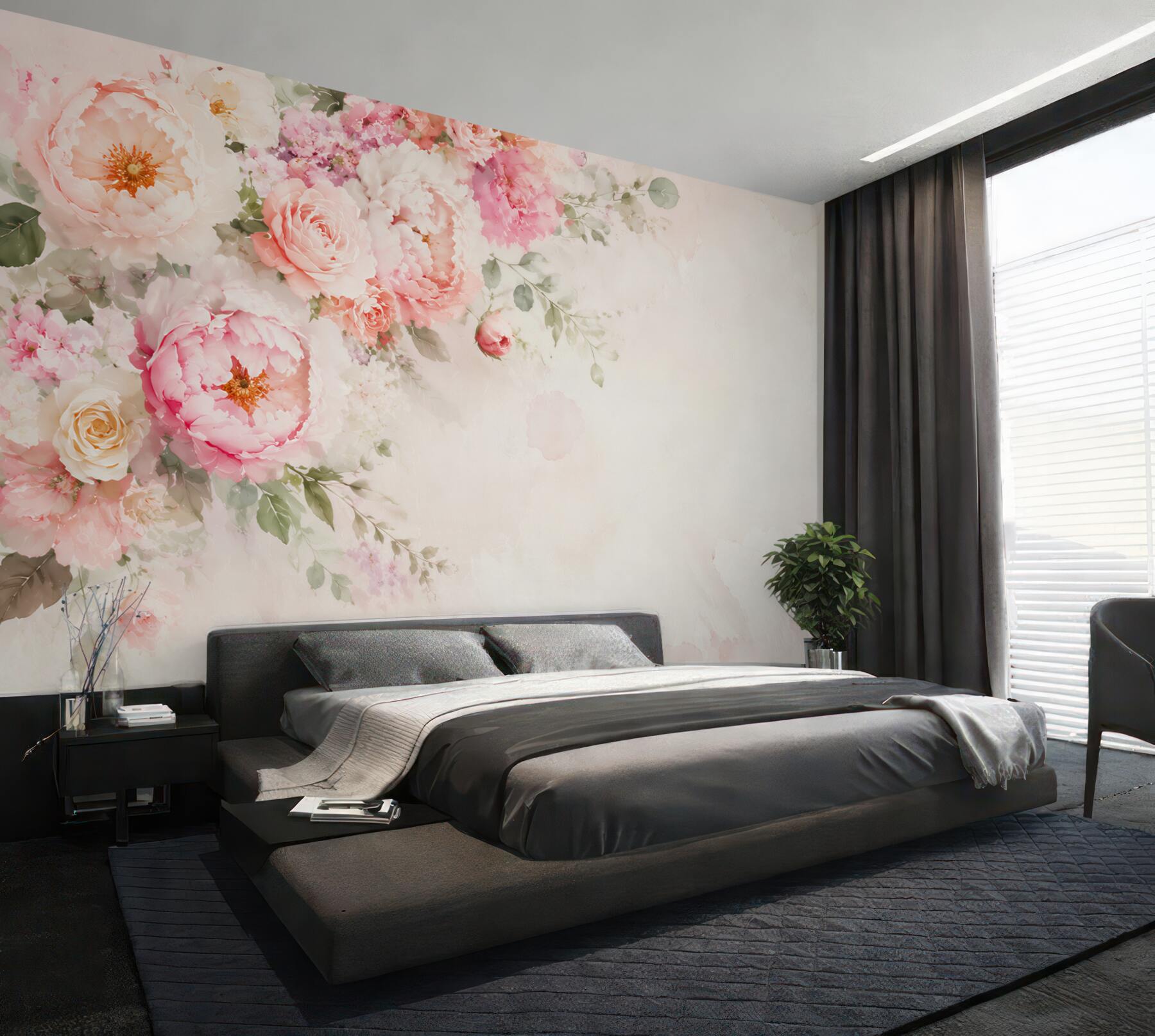 Fototapeta kwiaty peonie i róże pastelowe na jasnym tle?v23