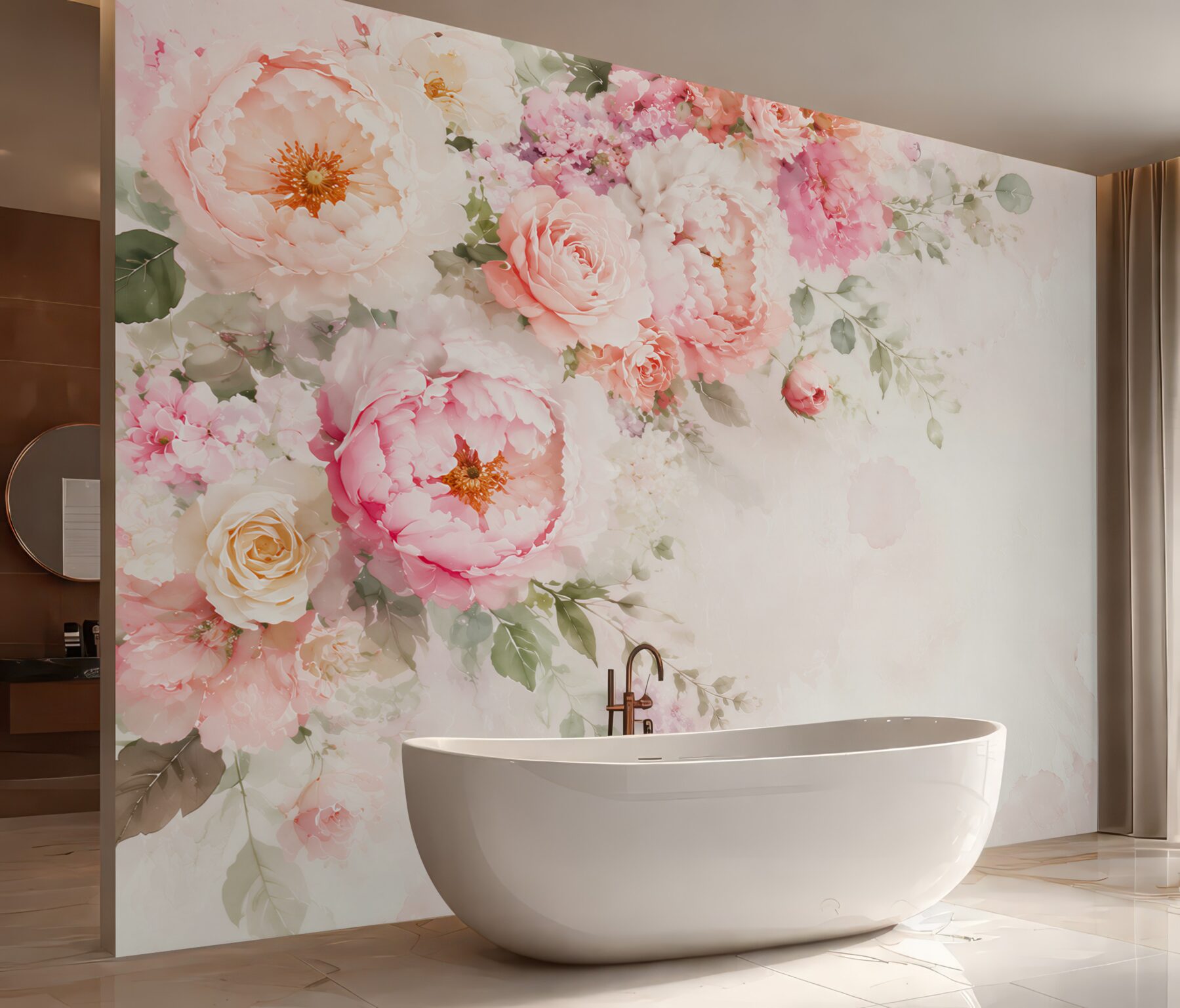 Fototapeta kwiaty peonie i róże pastelowe na jasnym tle?v23