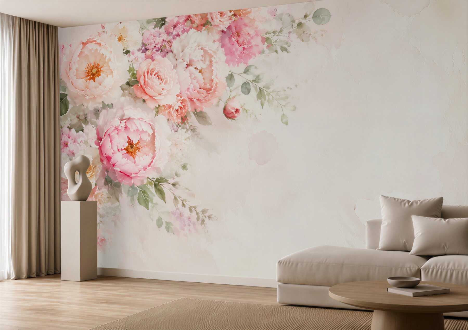 Fototapeta kwiaty peonie i róże pastelowe na jasnym tle?v23
