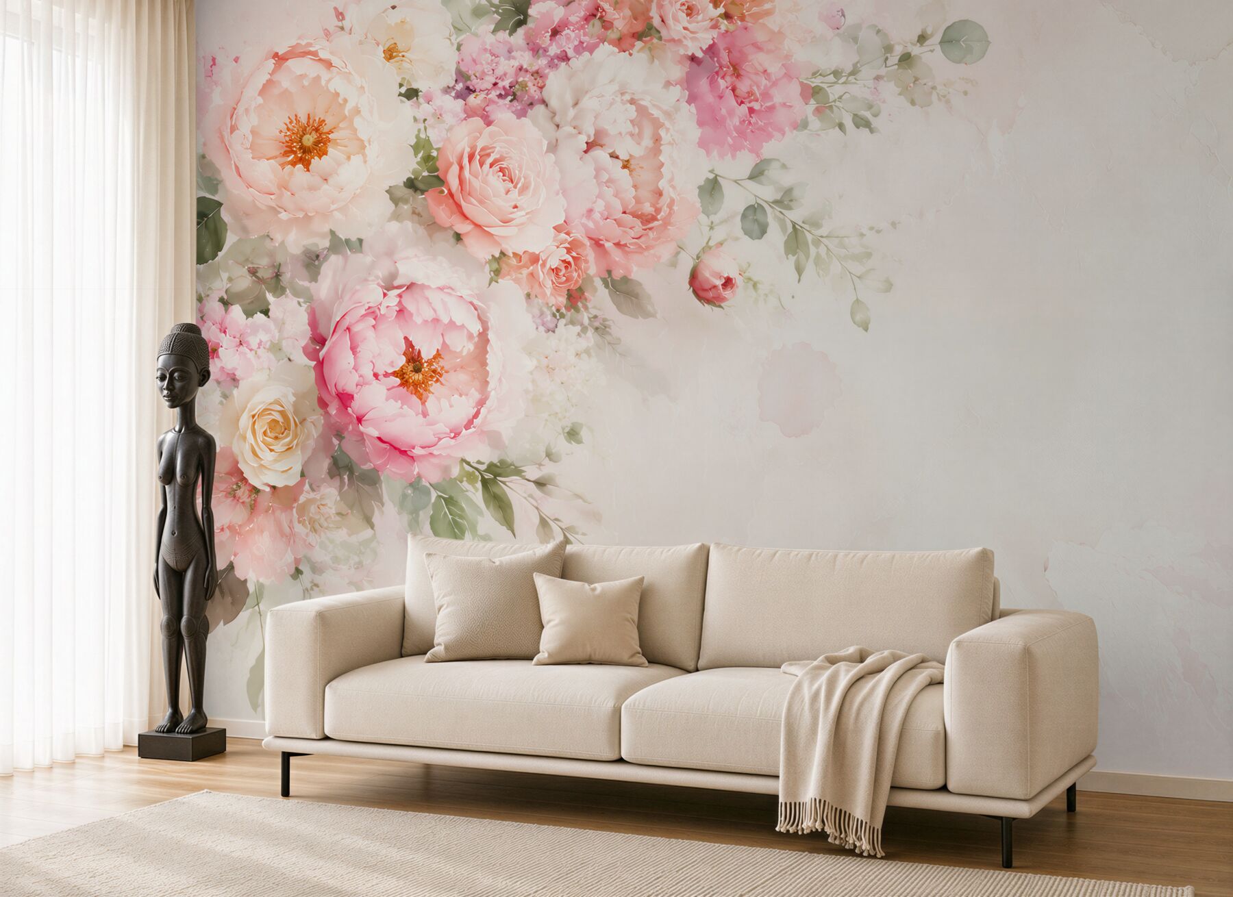 Fototapeta kwiaty peonie i róże pastelowe na jasnym tle?v23