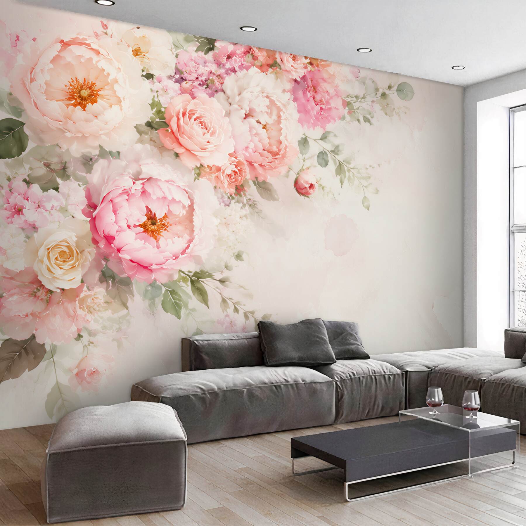 Fototapeta kwiaty peonie i róże pastelowe na jasnym tle?v23