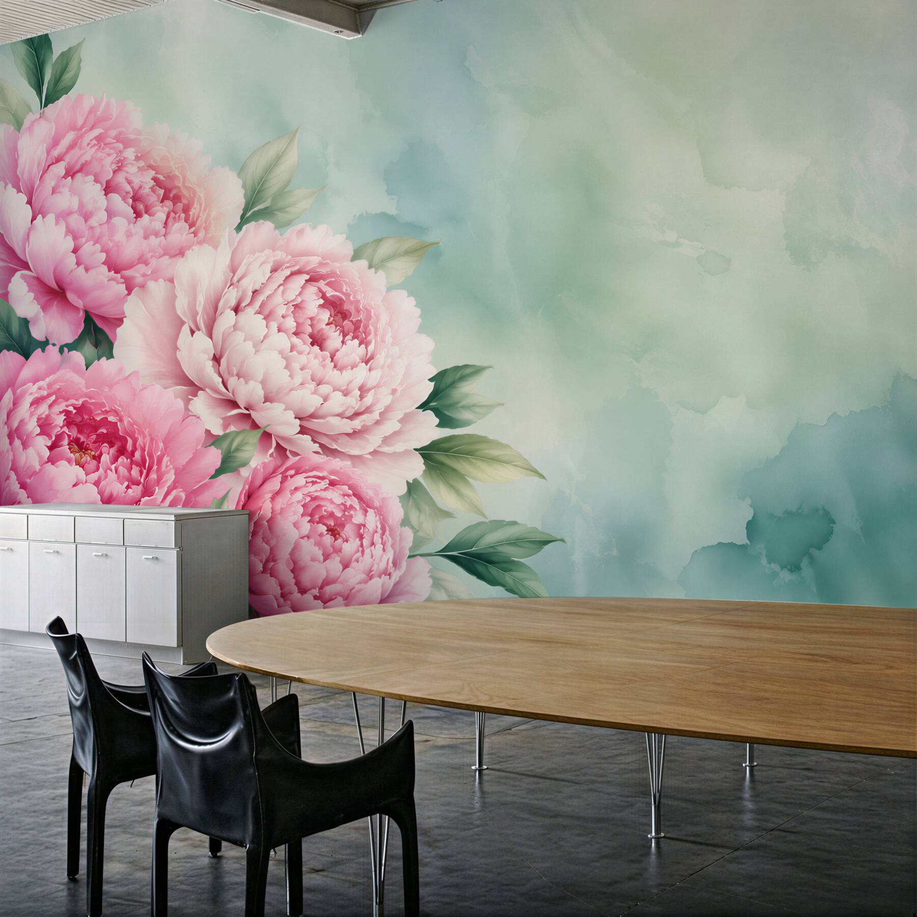 Fototapeta różowe piwonie na miętowym tle pastelowa elegancja?v23
