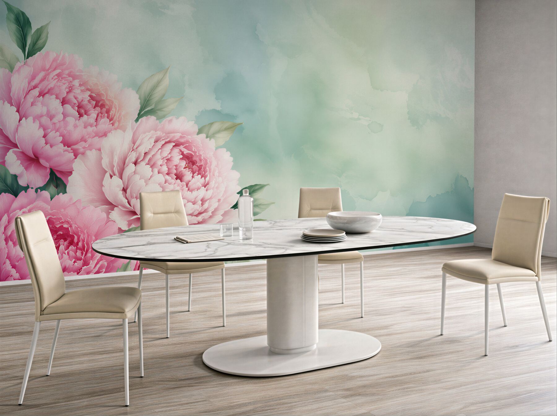 Fototapeta różowe piwonie na miętowym tle pastelowa elegancja?v23