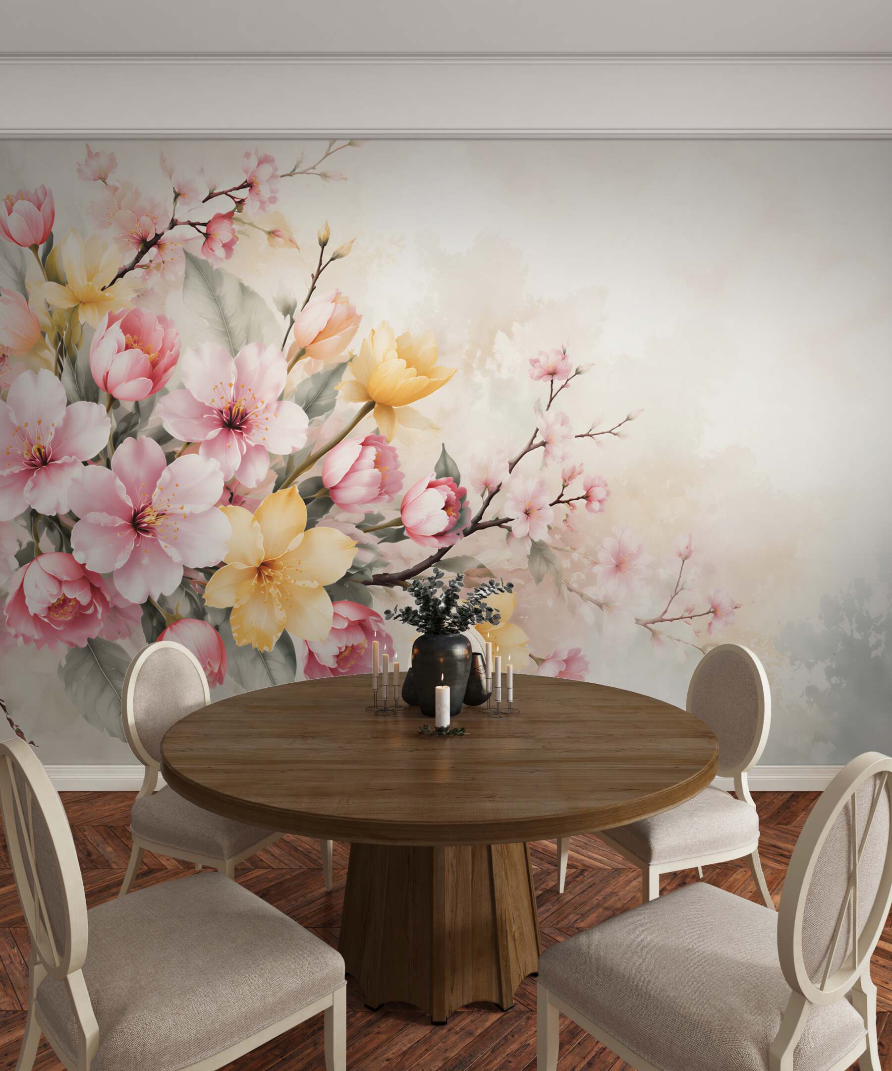 Fototapeta magnolie i kwiaty wiśni pastelowe na jasnym tle?v23