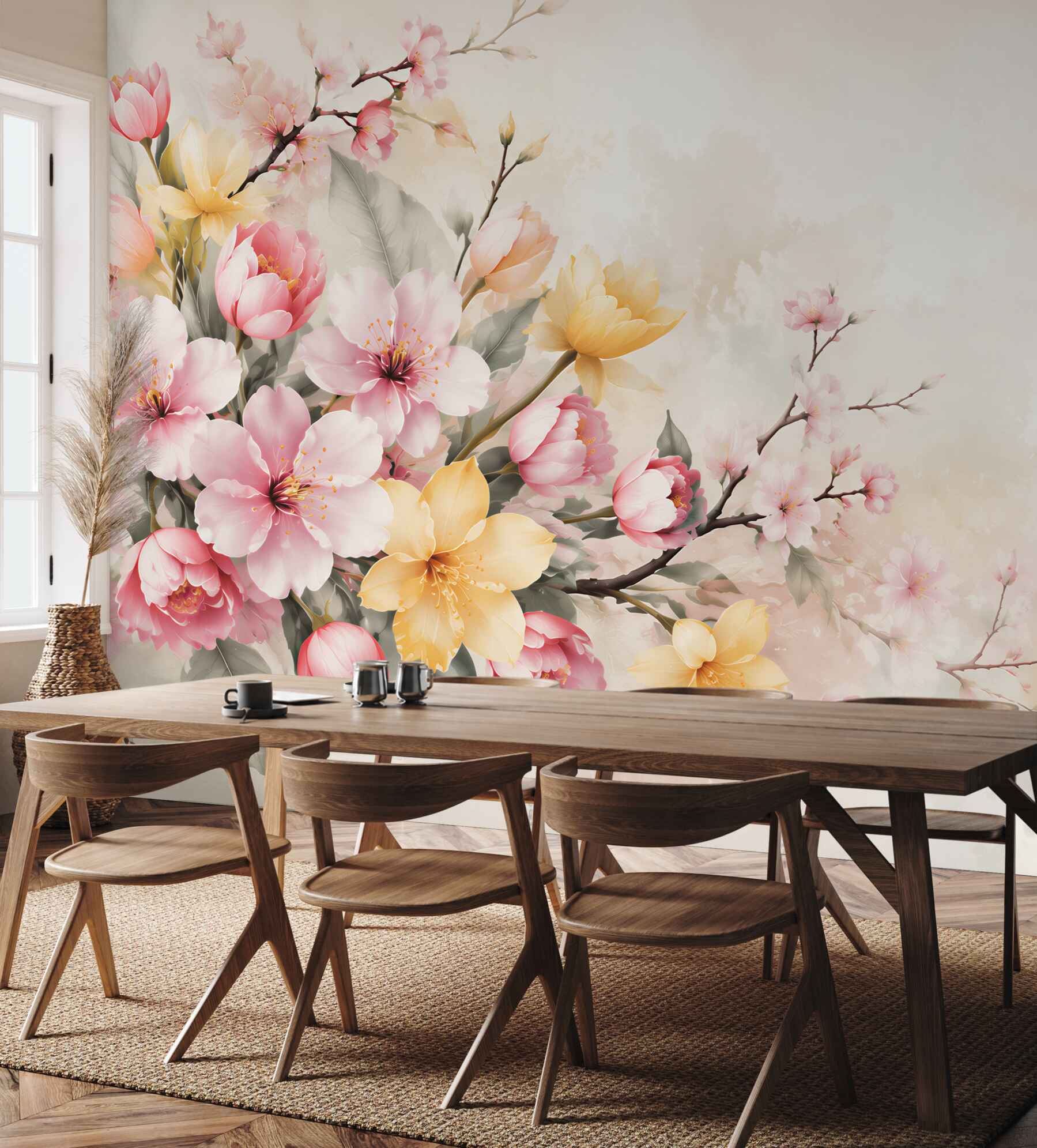 Fototapeta magnolie i kwiaty wiśni pastelowe na jasnym tle?v23