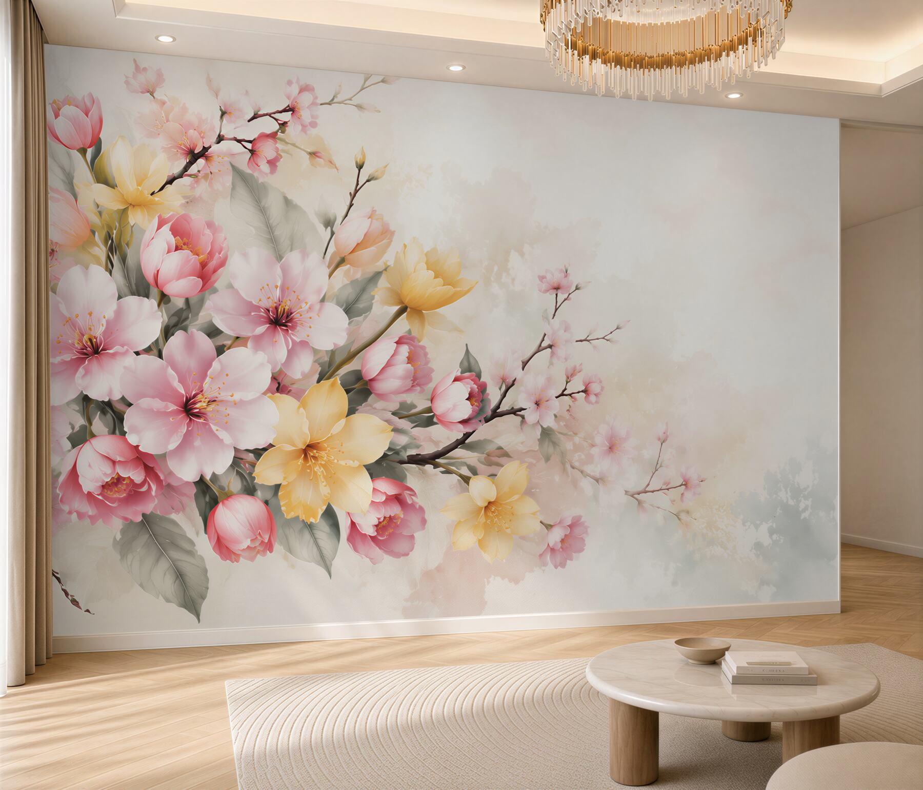 Fototapeta magnolie i kwiaty wiśni pastelowe na jasnym tle?v23