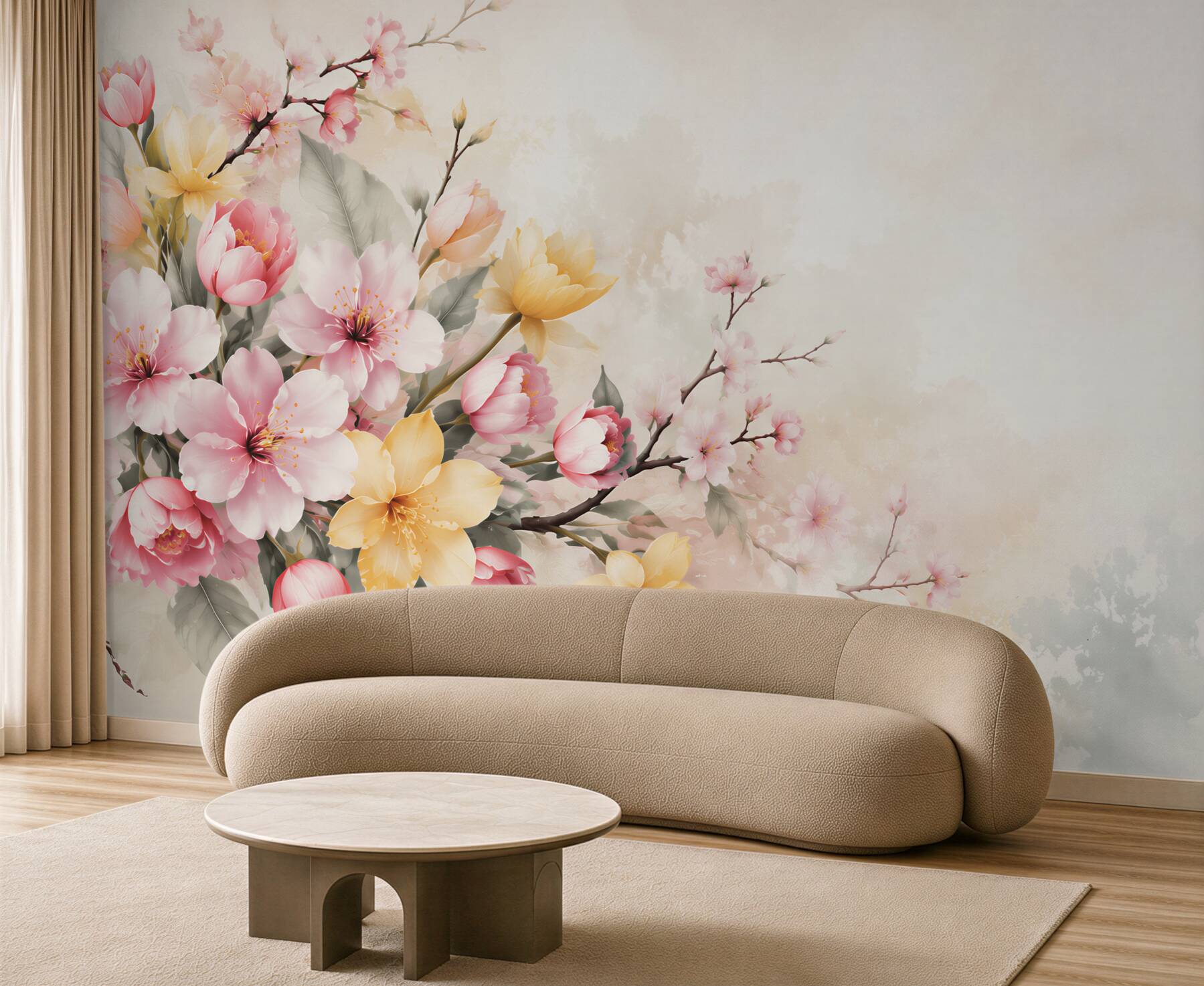 Fototapeta magnolie i kwiaty wiśni pastelowe na jasnym tle?v23