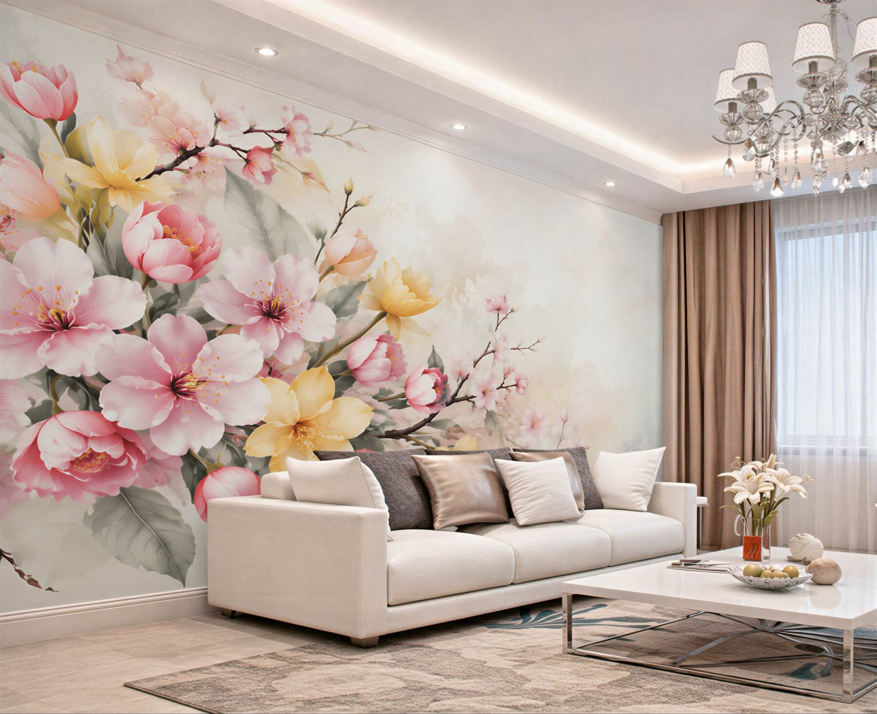 Fototapeta magnolie i kwiaty wiśni pastelowe na jasnym tle?v23