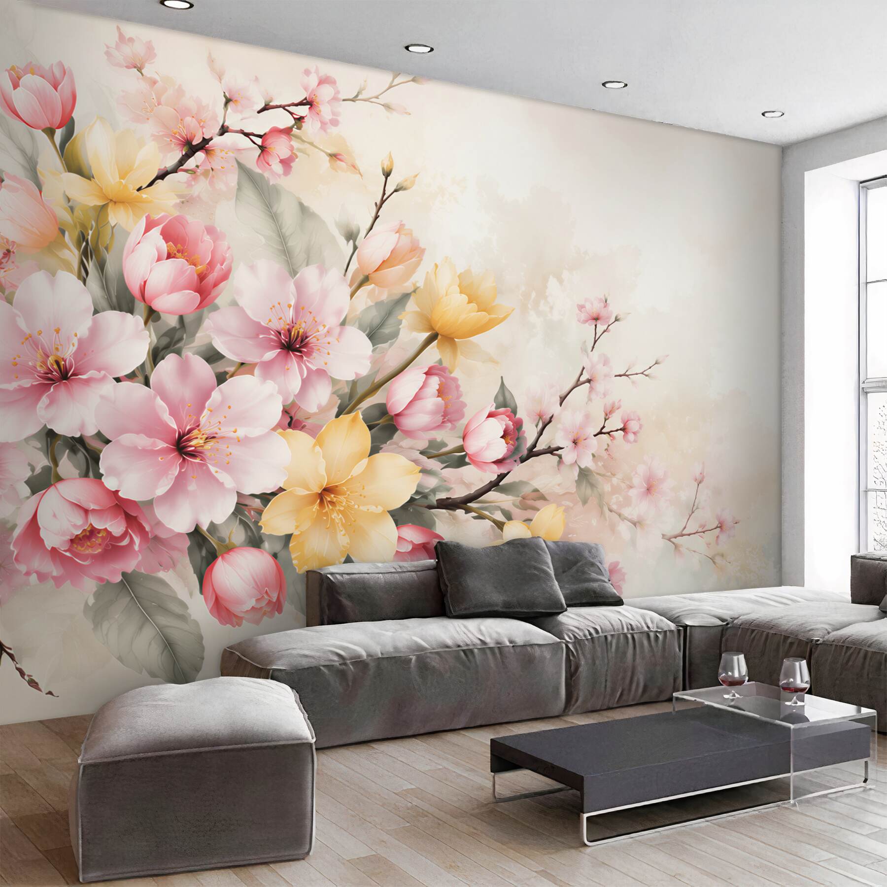 Fototapeta magnolie i kwiaty wiśni pastelowe na jasnym tle?v23