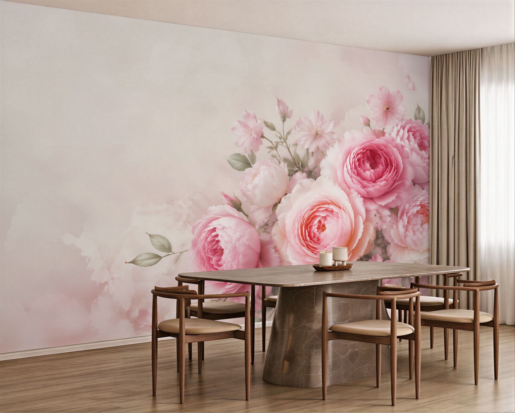 Fototapeta różowe róże i piwonie pastelowe do eleganckiej sypialni?v23