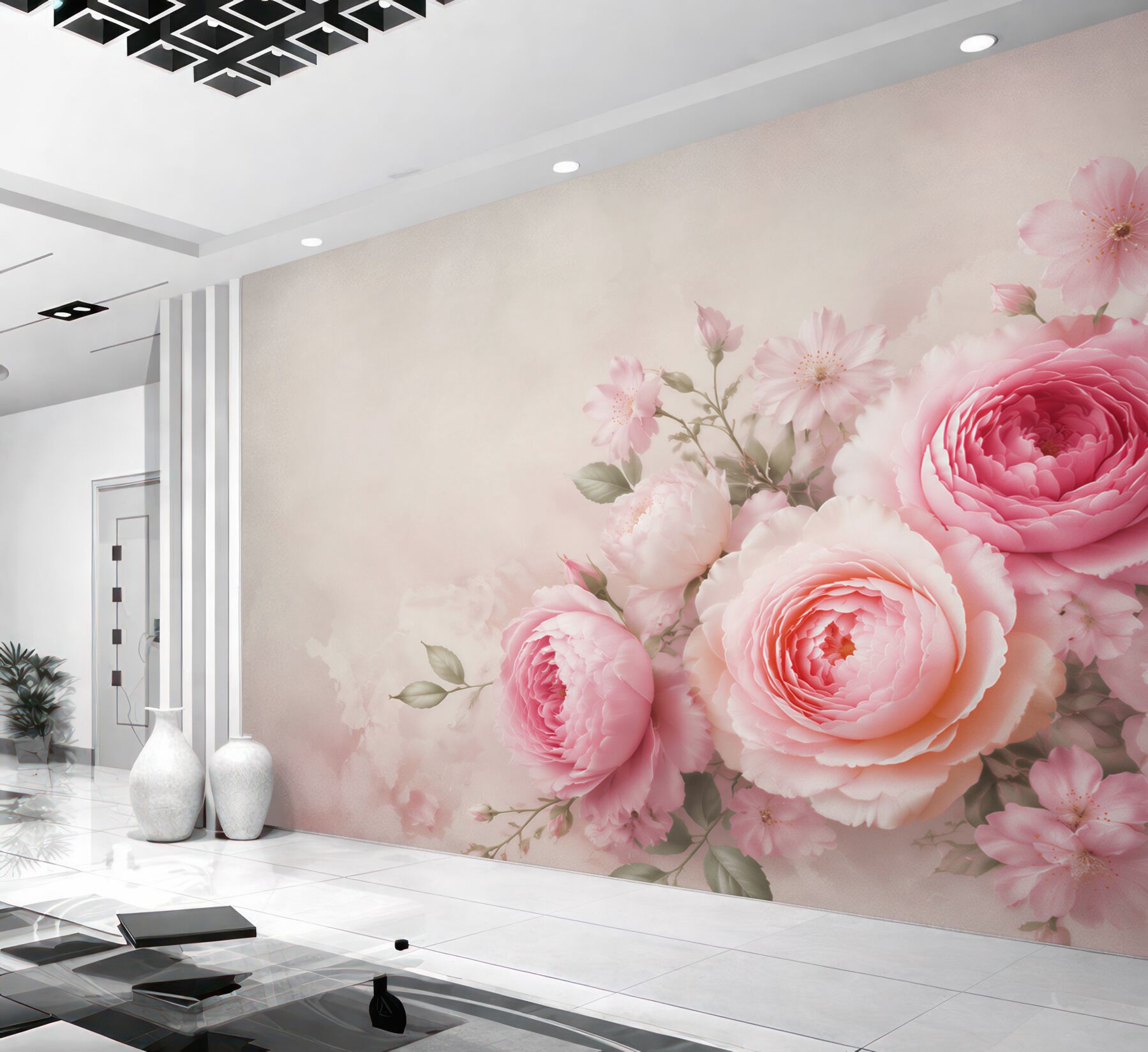 Fototapeta różowe róże i piwonie pastelowe do eleganckiej sypialni?v23