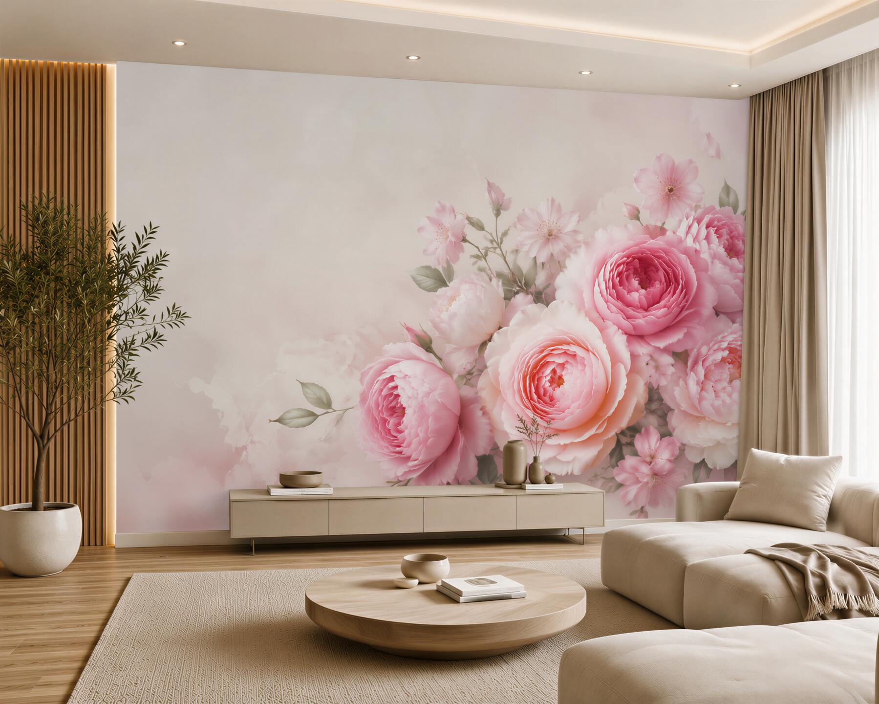 Fototapeta różowe róże i piwonie pastelowe do eleganckiej sypialni?v23
