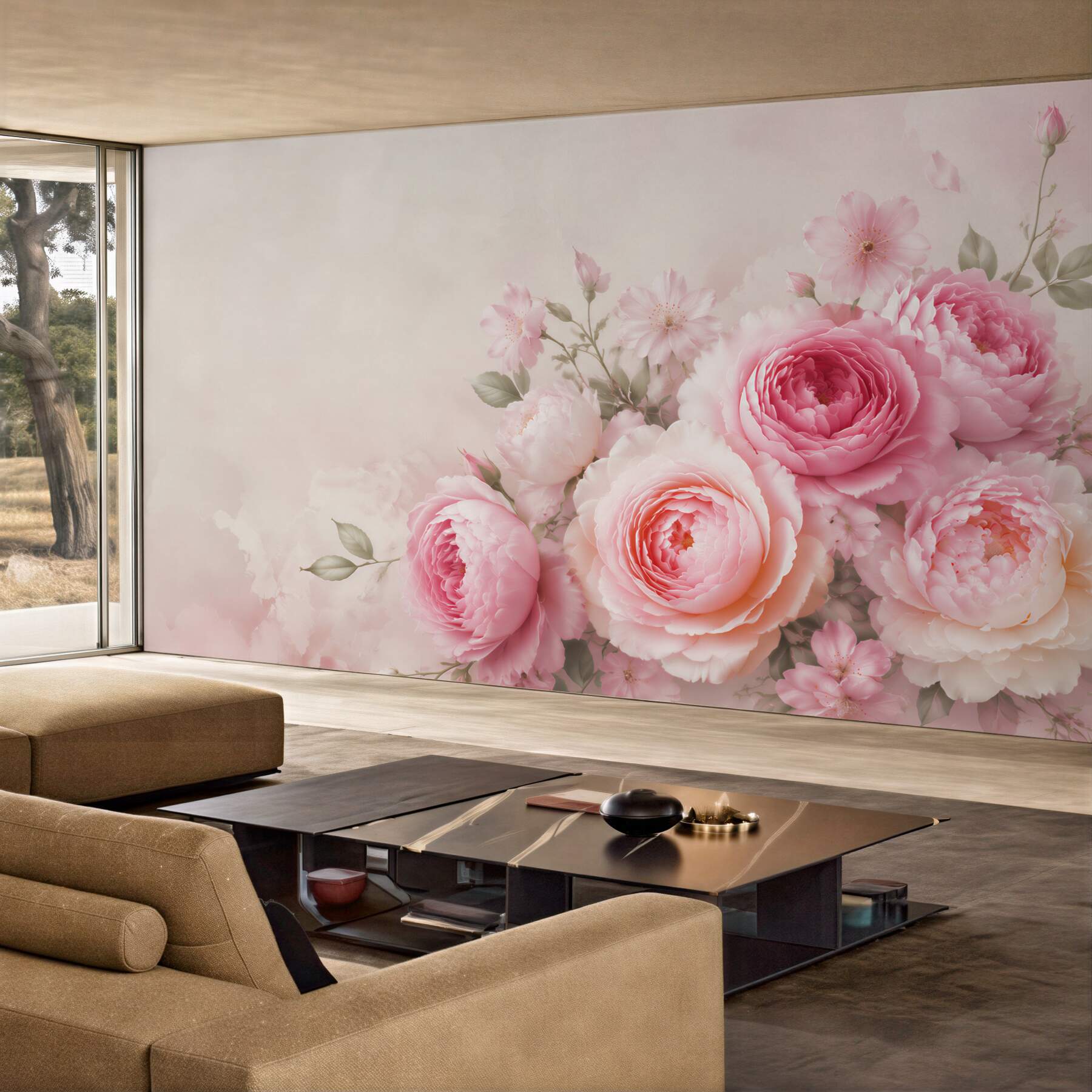 Fototapeta różowe róże i piwonie pastelowe do eleganckiej sypialni?v23