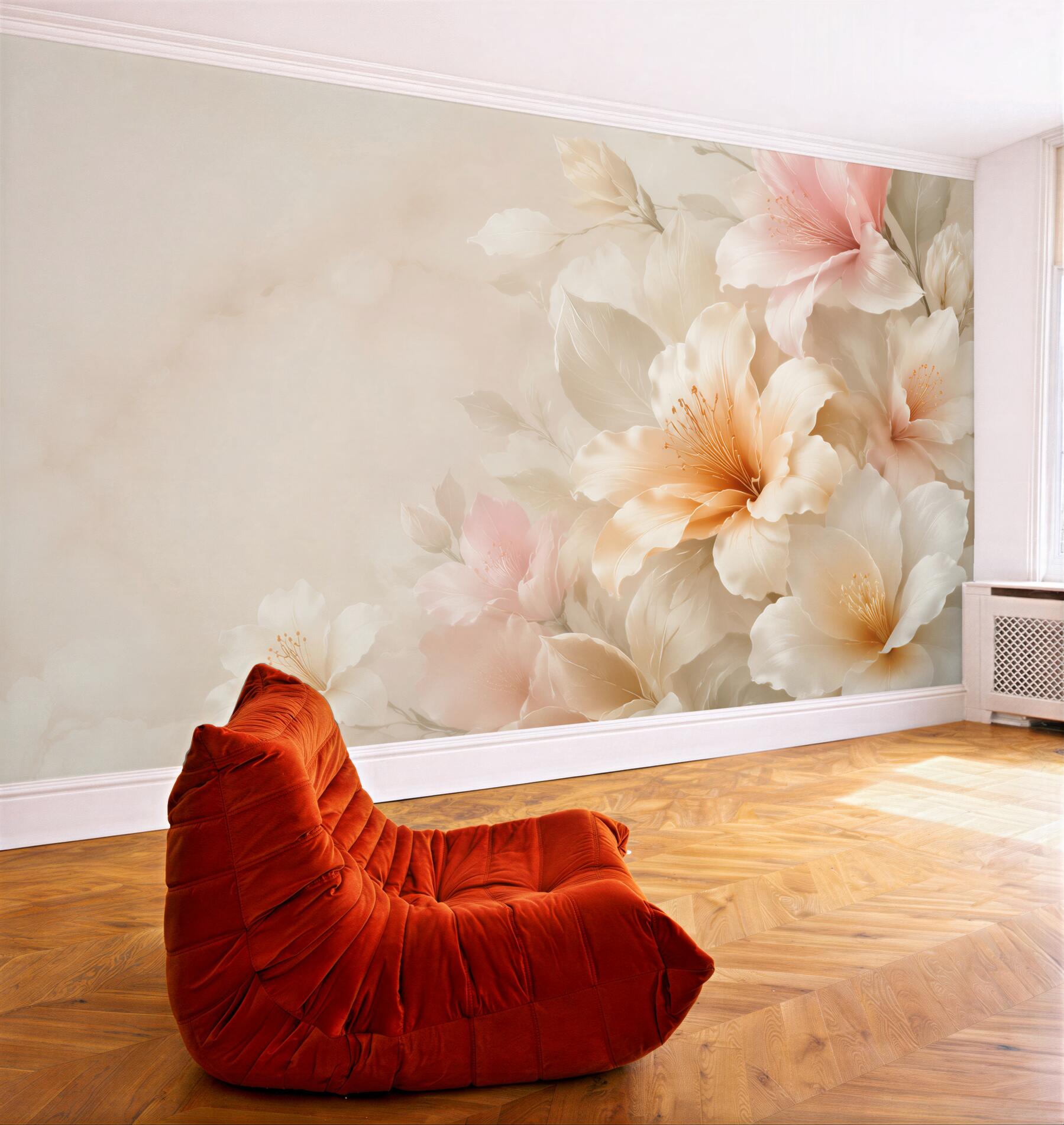 Fototapeta kremowe kwiaty hibiskusa pastelowe na jasnym eleganckim tle?v23