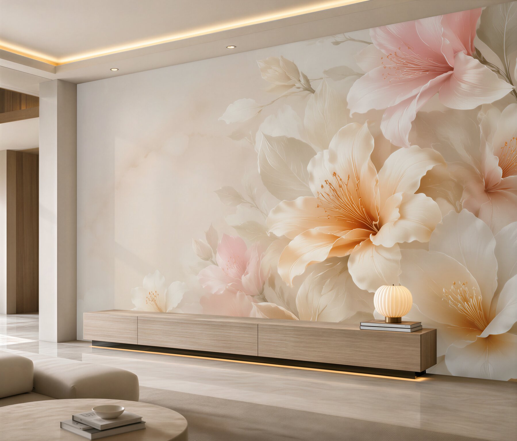 Fototapeta kremowe kwiaty hibiskusa pastelowe na jasnym eleganckim tle?v23
