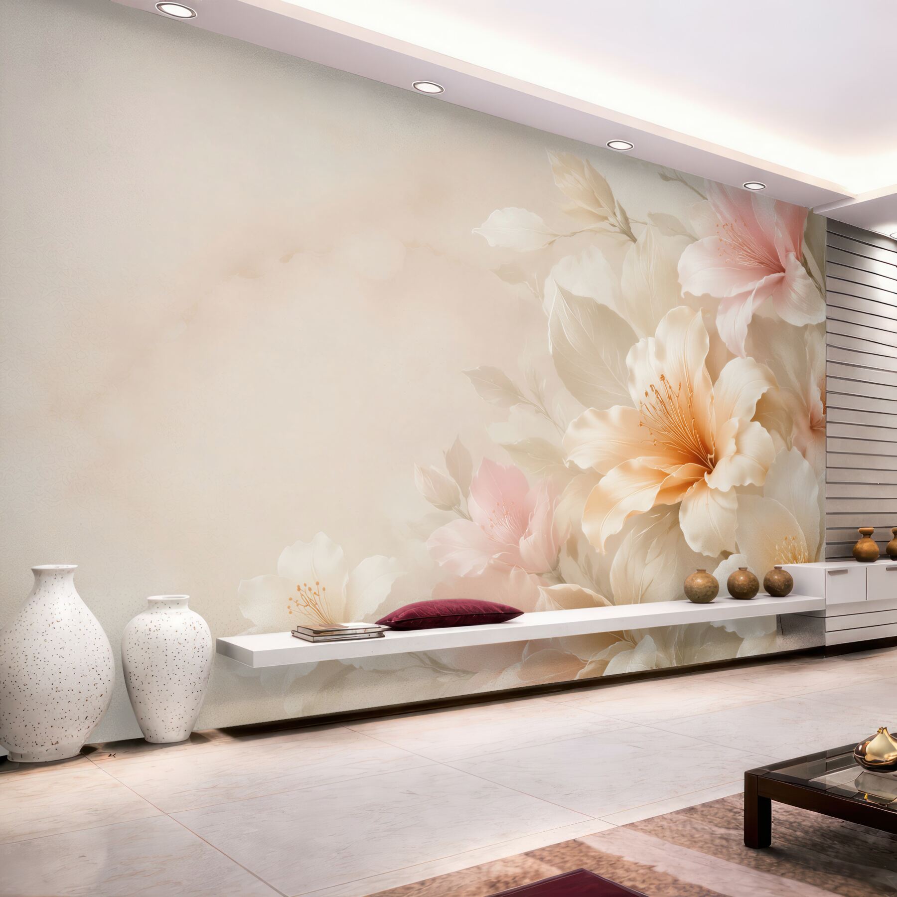 Fototapeta kremowe kwiaty hibiskusa pastelowe na jasnym eleganckim tle?v23