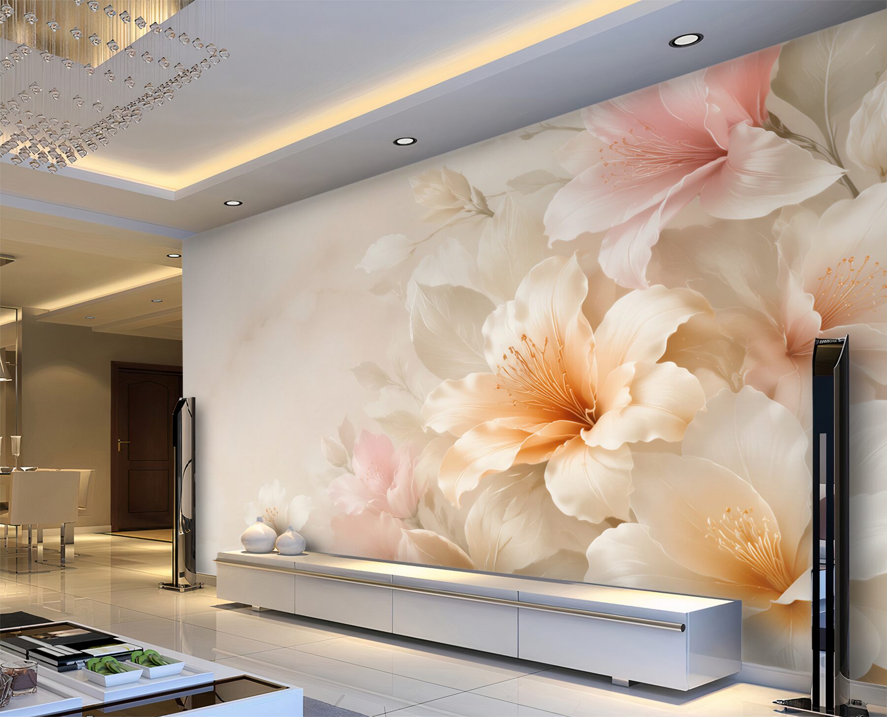 Fototapeta kremowe kwiaty hibiskusa pastelowe na jasnym eleganckim tle?v23
