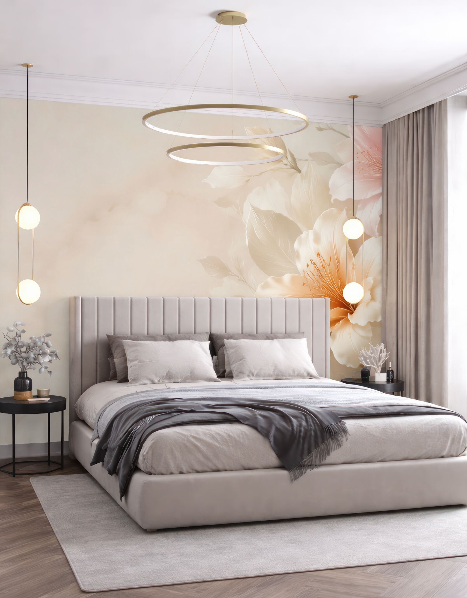 Fototapeta kremowe kwiaty hibiskusa pastelowe na jasnym eleganckim tle?v23