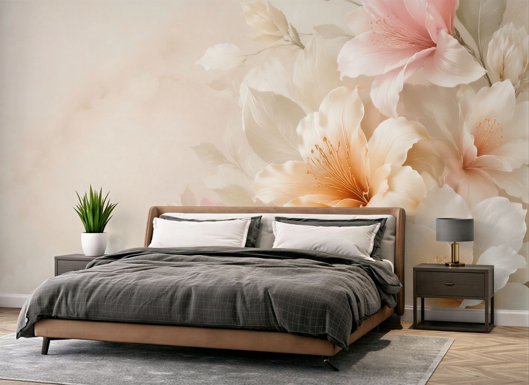 Fototapeta kremowe kwiaty hibiskusa pastelowe na jasnym eleganckim tle?v23