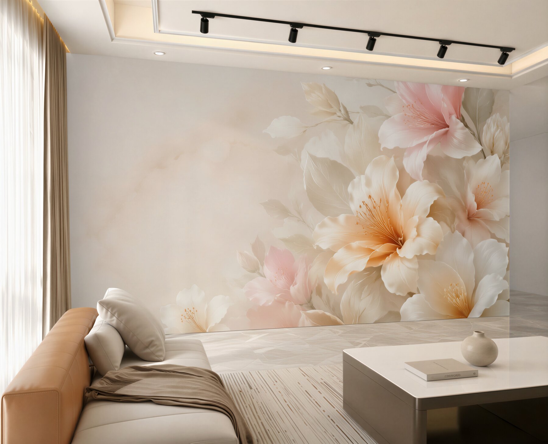 Fototapeta kremowe kwiaty hibiskusa pastelowe na jasnym eleganckim tle?v23