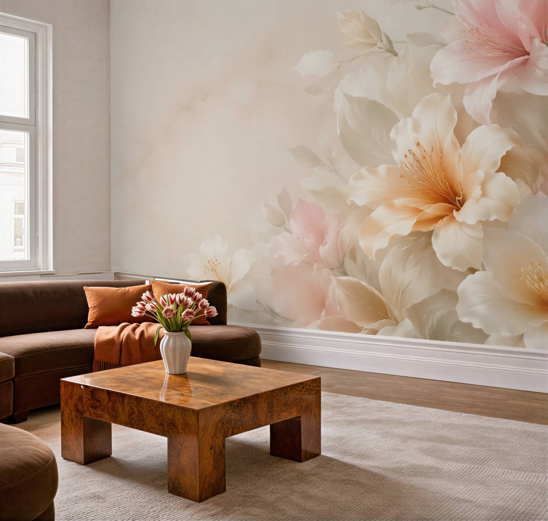 Fototapeta kremowe kwiaty hibiskusa pastelowe na jasnym eleganckim tle?v23