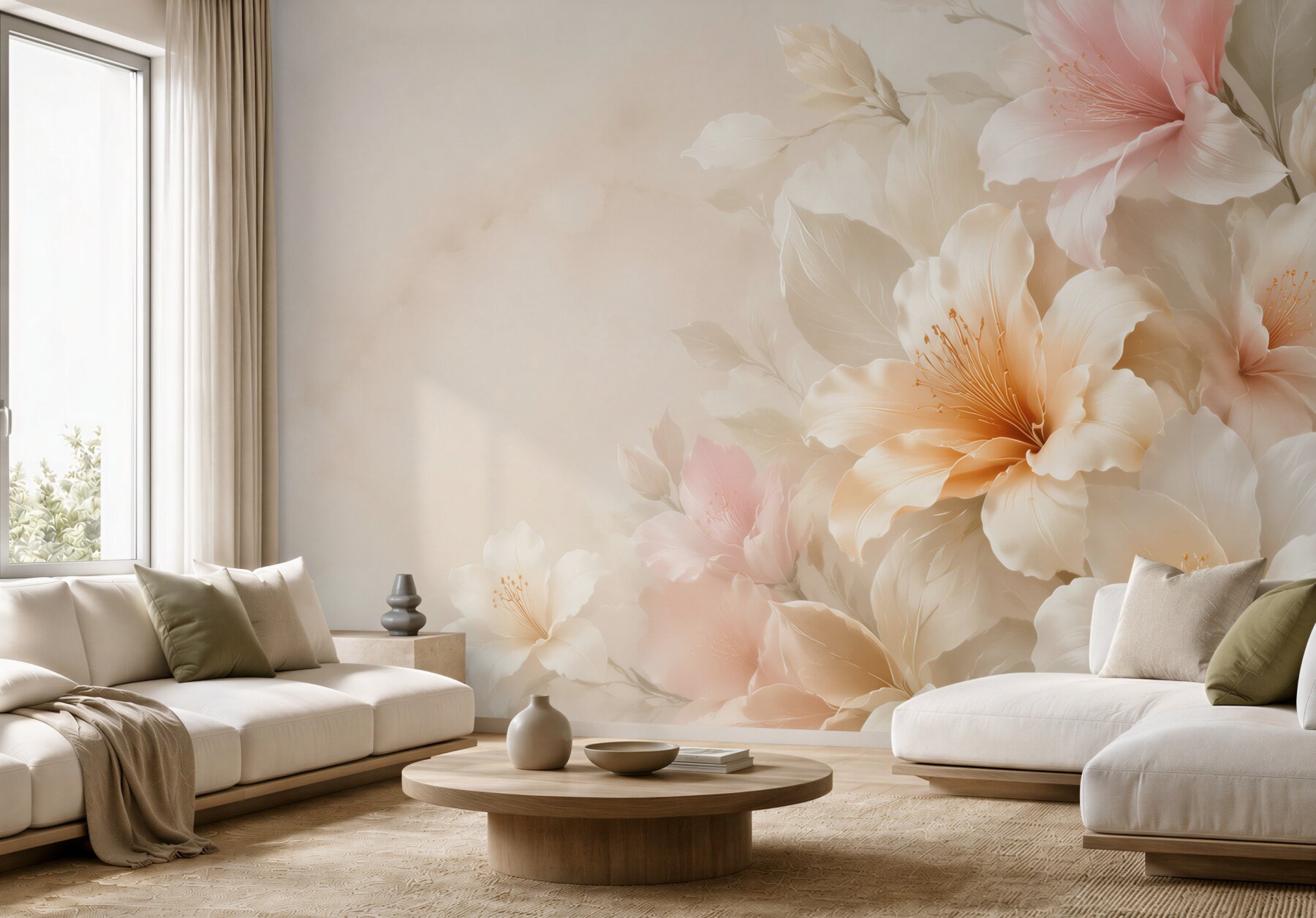 Fototapeta kremowe kwiaty hibiskusa pastelowe na jasnym eleganckim tle?v23