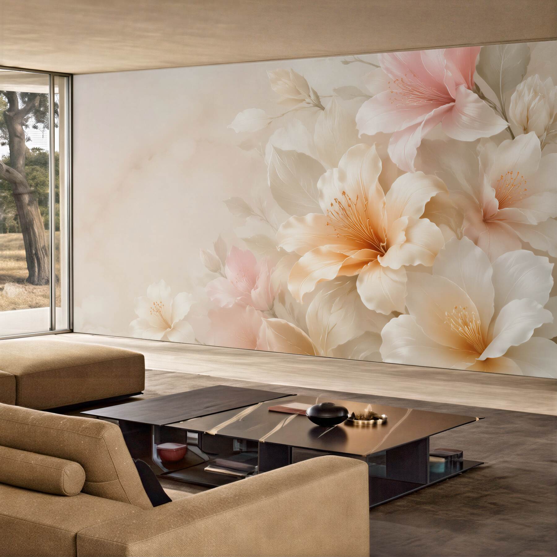 Fototapeta kremowe kwiaty hibiskusa pastelowe na jasnym eleganckim tle?v23