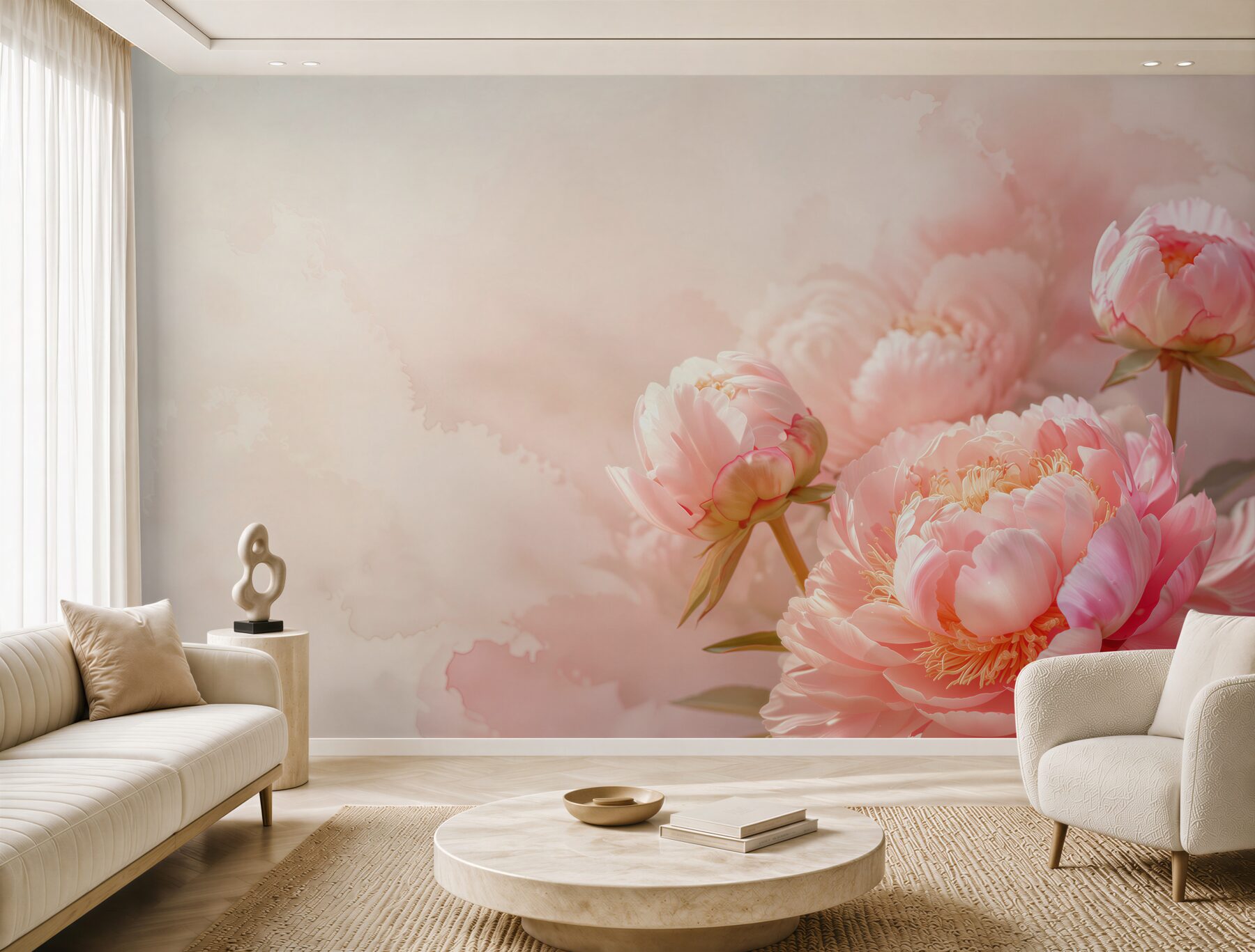 Fototapeta różowe piwonie na delikatnym akwarelowym tle do sypialni?v23