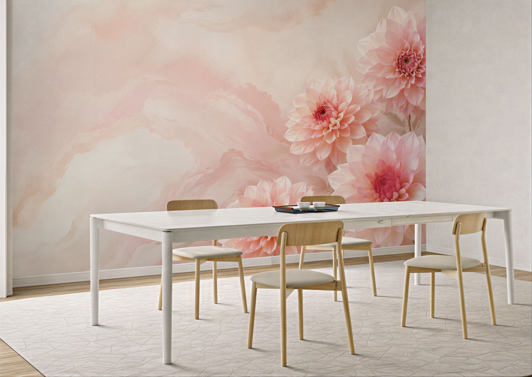 Fototapeta różowe dalie na marmurkowym tle pastelowa elegancja?v23