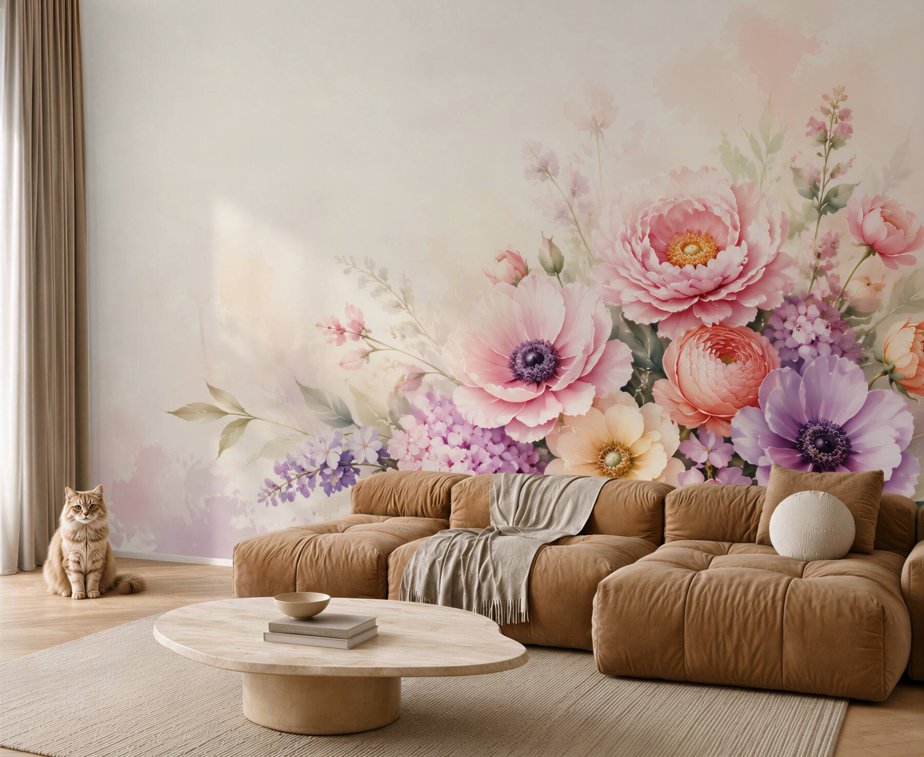 Fototapeta pastelowy bukiet kwiatów z piwoniami i anemonami?v23