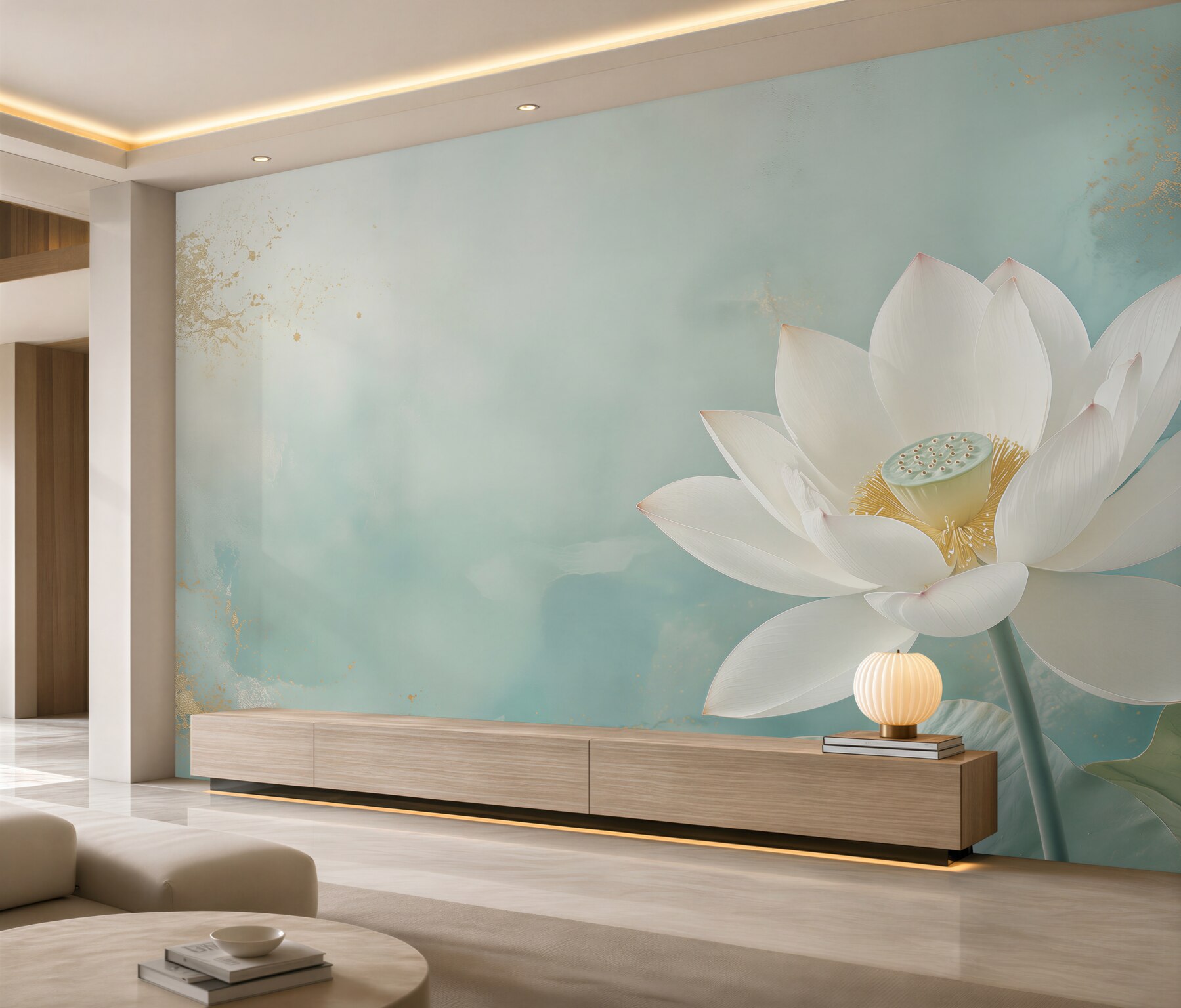Fototapeta biały lotos na turkusowym tle w spokojnym stylu spa?v23