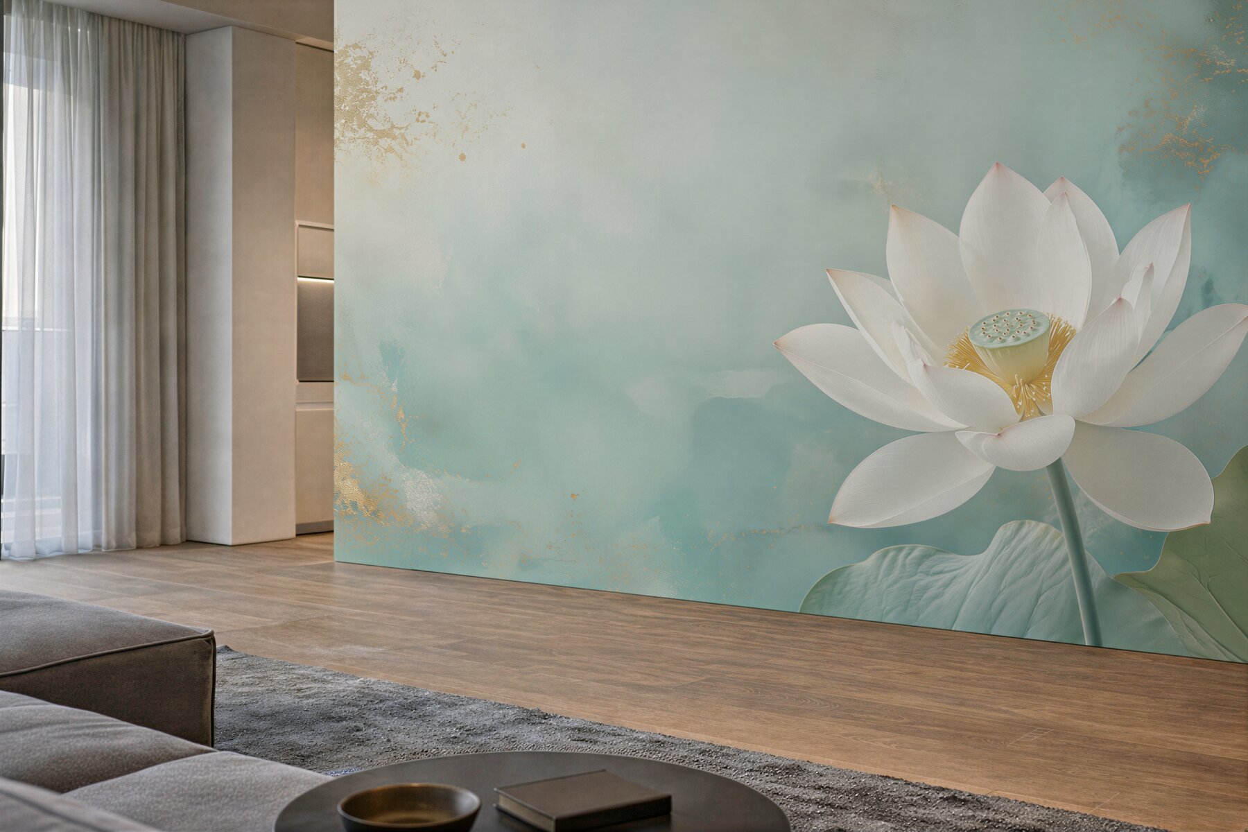 Fototapeta biały lotos na turkusowym tle w spokojnym stylu spa?v23