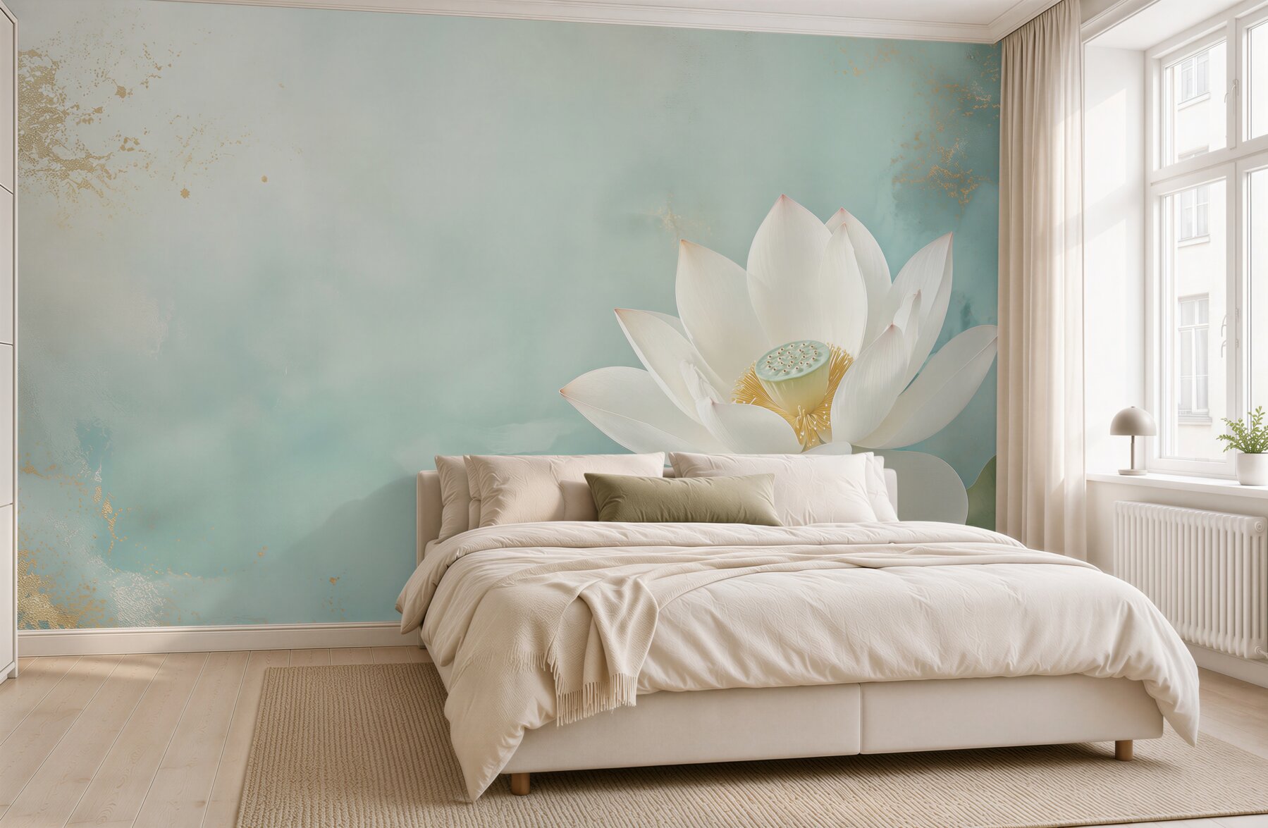 Fototapeta biały lotos na turkusowym tle w spokojnym stylu spa?v23