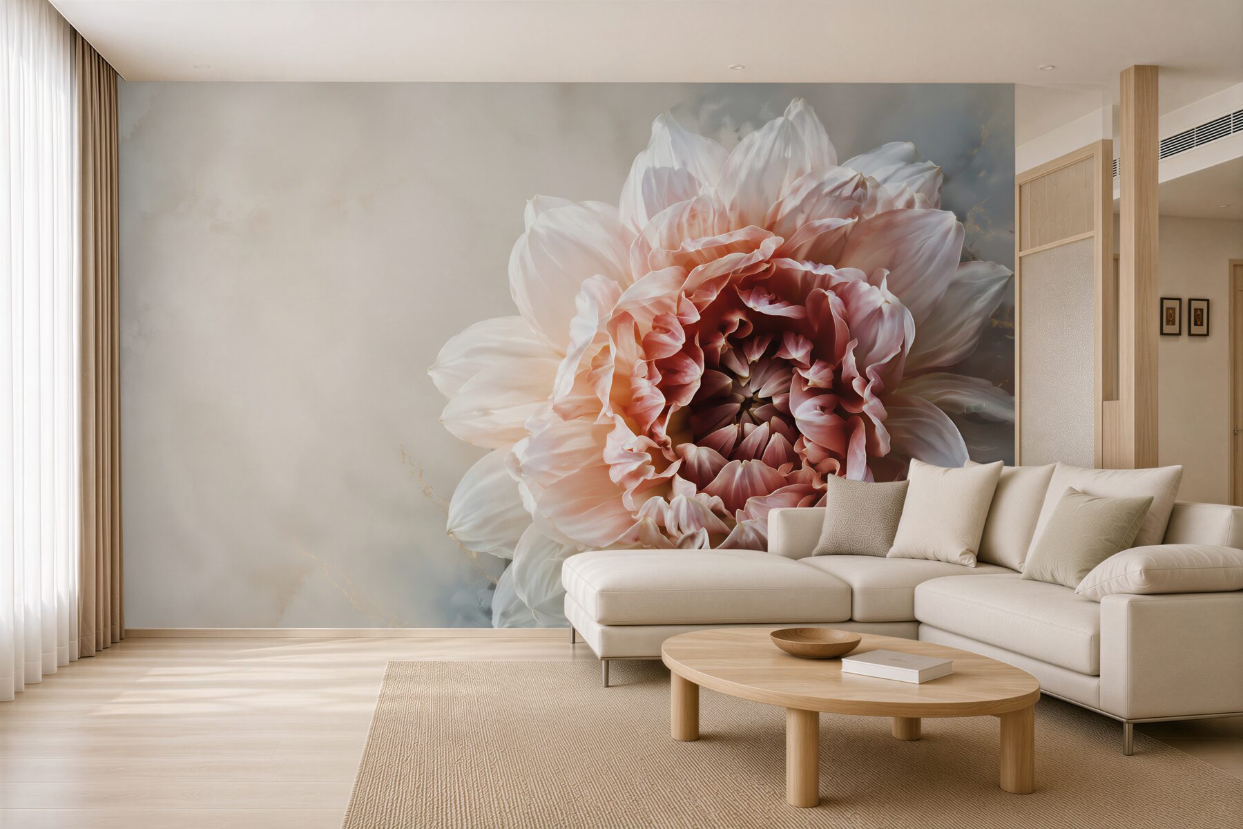 Fototapeta duży kwiat piwonii pudrowy beż na jasnym tle elegancka?v23