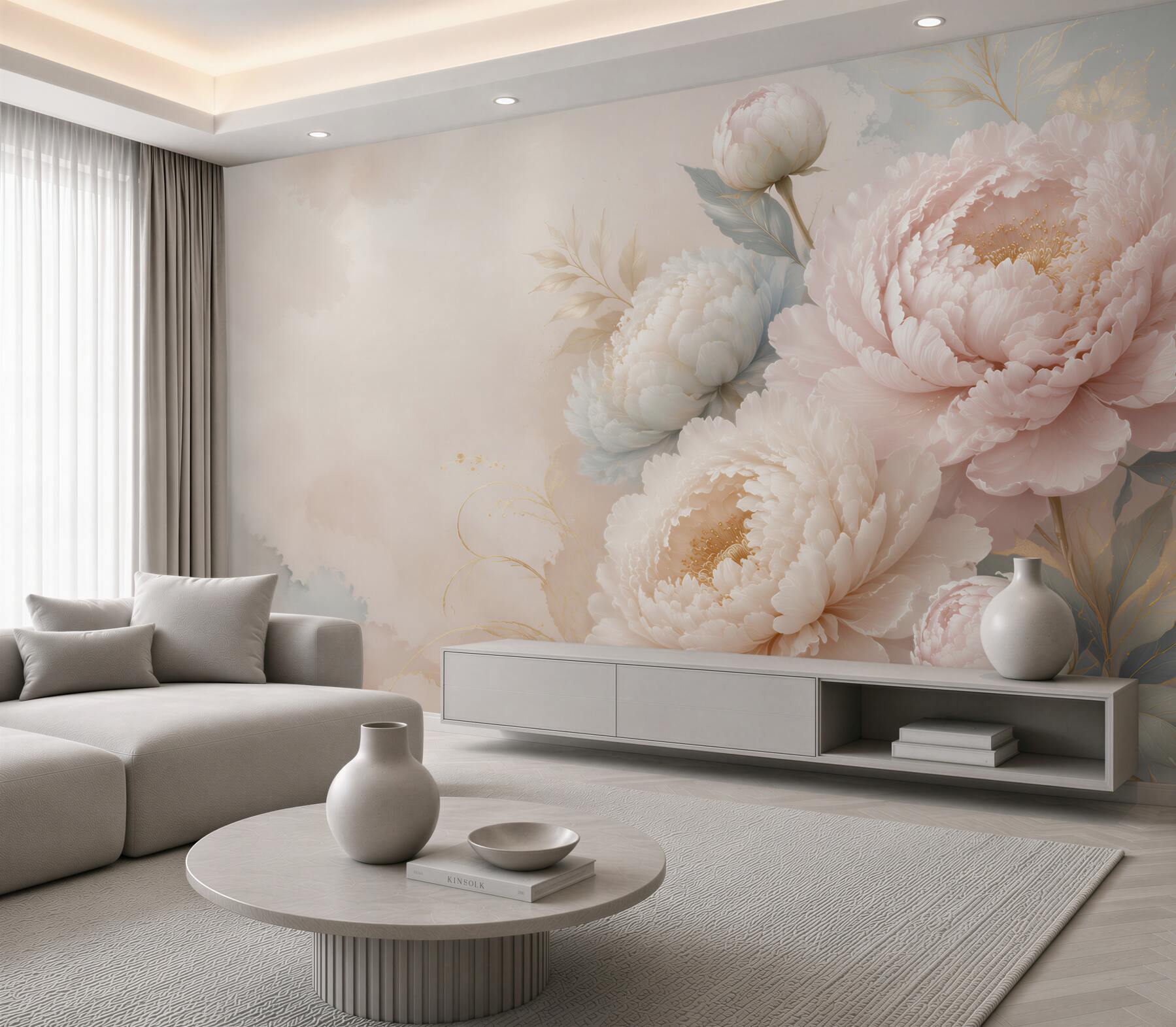 Fototapeta piwonie pudrowy róż na jasnym eleganckim tle?v23