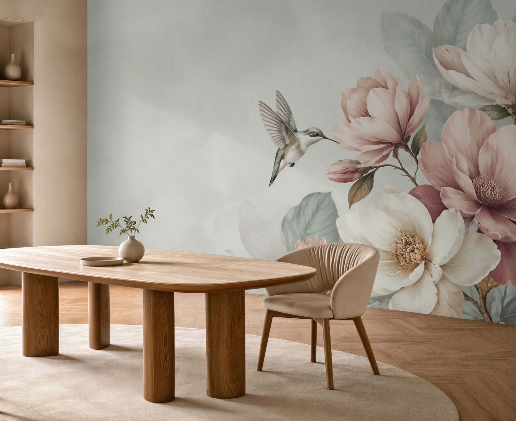 Fototapeta koliber i pastelowe magnolie w pudrowym różu?v23