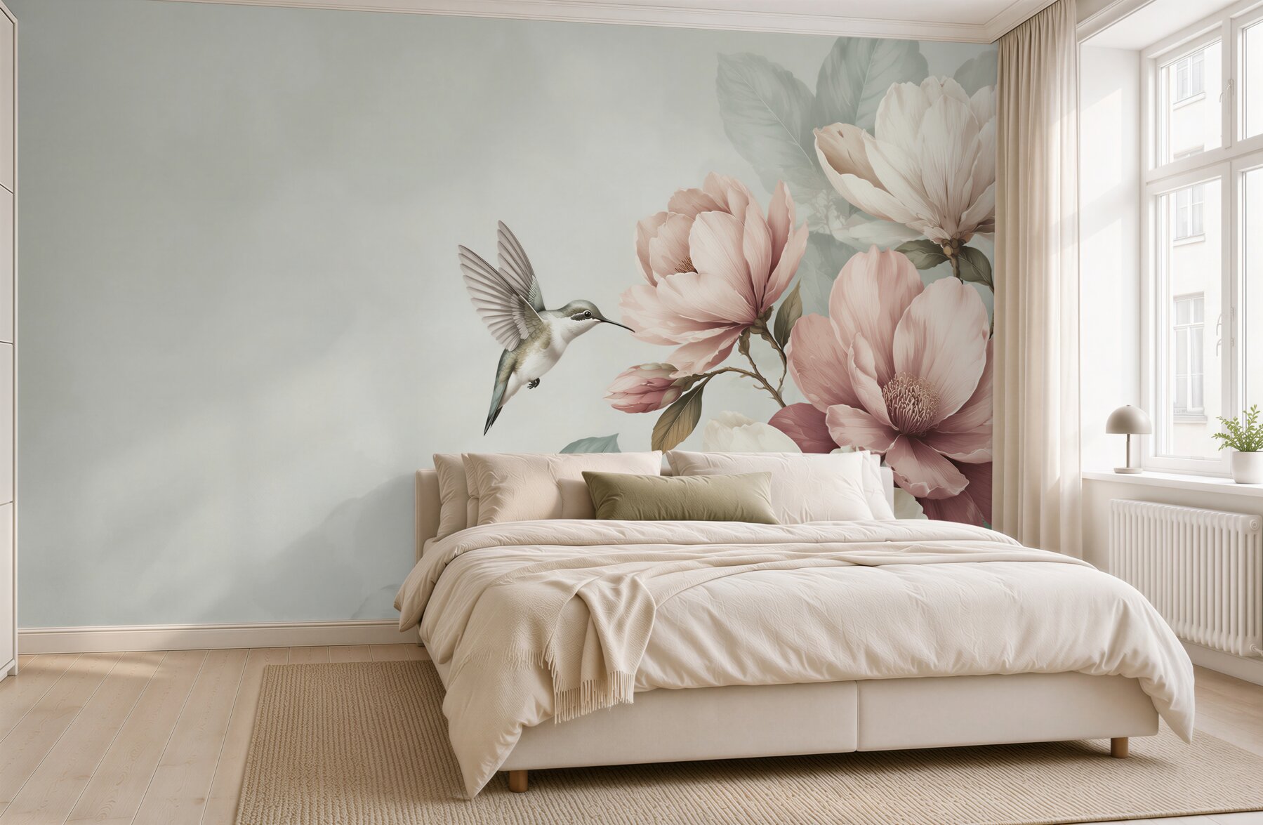 Fototapeta koliber i pastelowe magnolie w pudrowym różu?v23