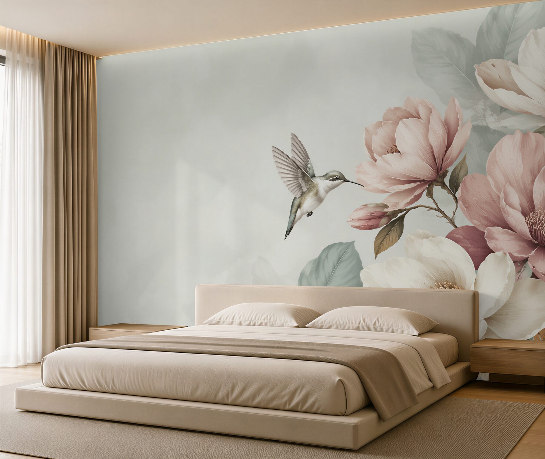 Fototapeta koliber i pastelowe magnolie w pudrowym różu?v23