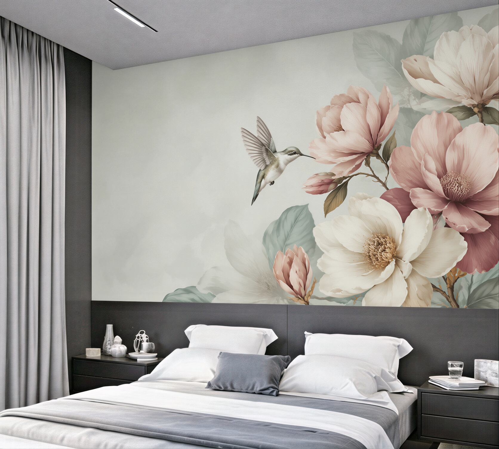 Fototapeta koliber i pastelowe magnolie w pudrowym różu?v23
