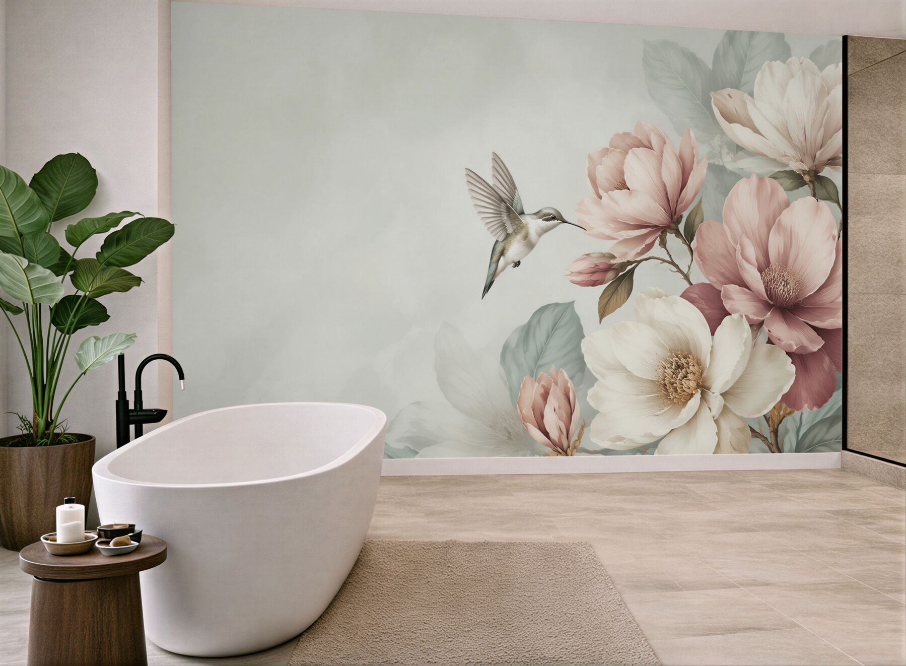 Fototapeta koliber i pastelowe magnolie w pudrowym różu?v23