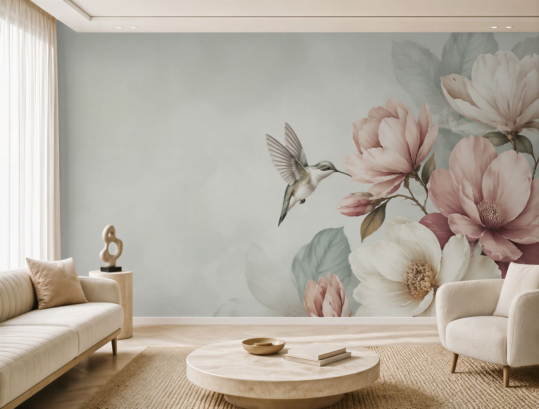 Fototapeta koliber i pastelowe magnolie w pudrowym różu?v23