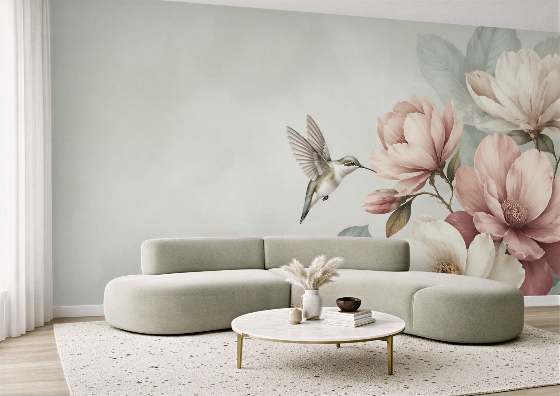 Fototapeta koliber i pastelowe magnolie w pudrowym różu?v23