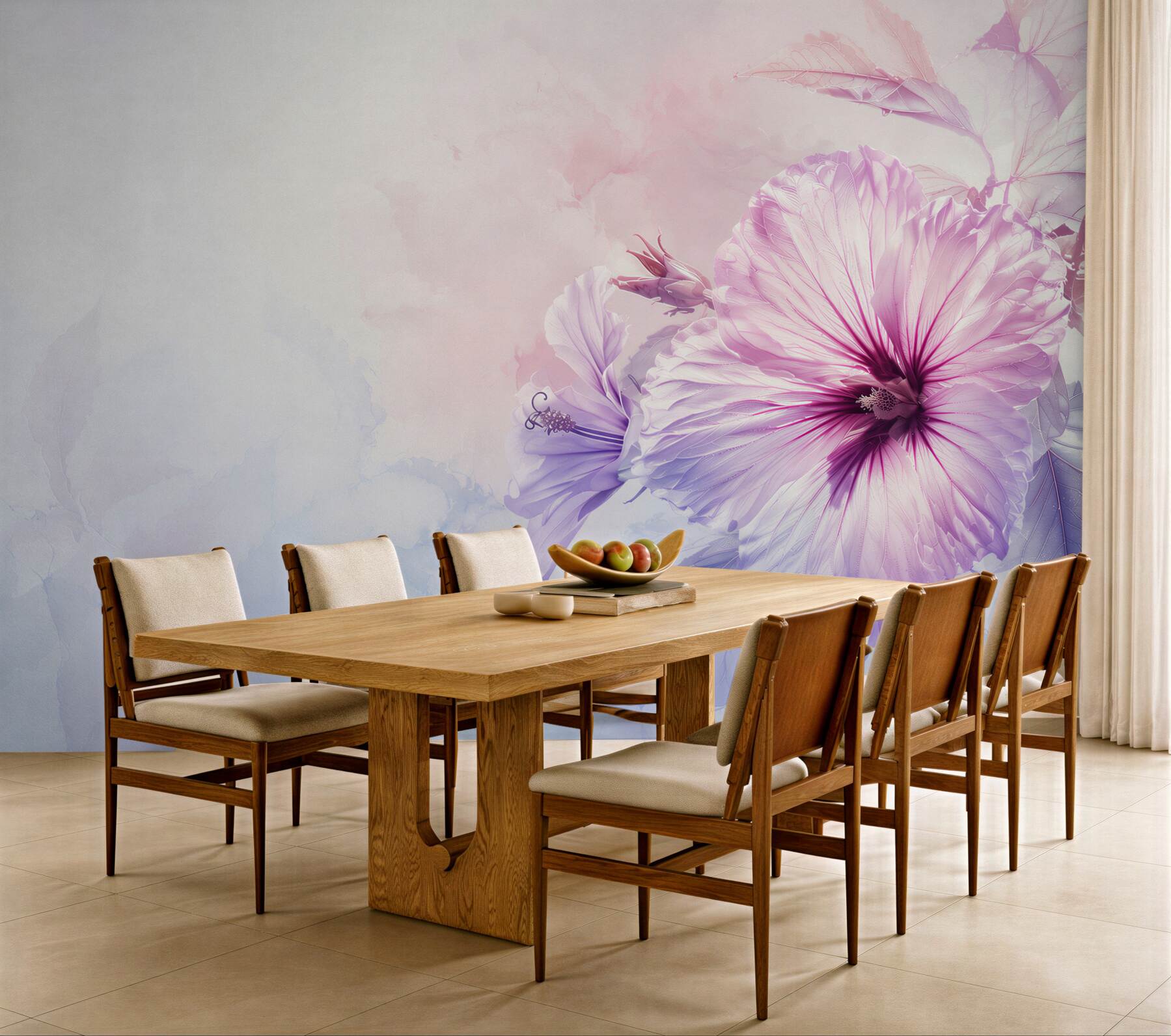 Fototapeta hibiskus różowo fioletowy w pastelowej akwareli?v23