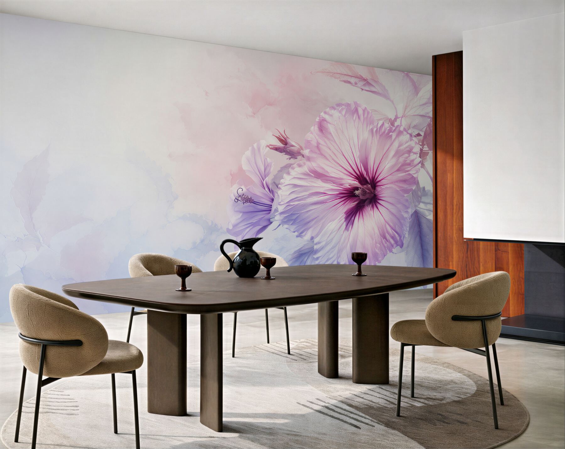 Fototapeta hibiskus różowo fioletowy w pastelowej akwareli?v23