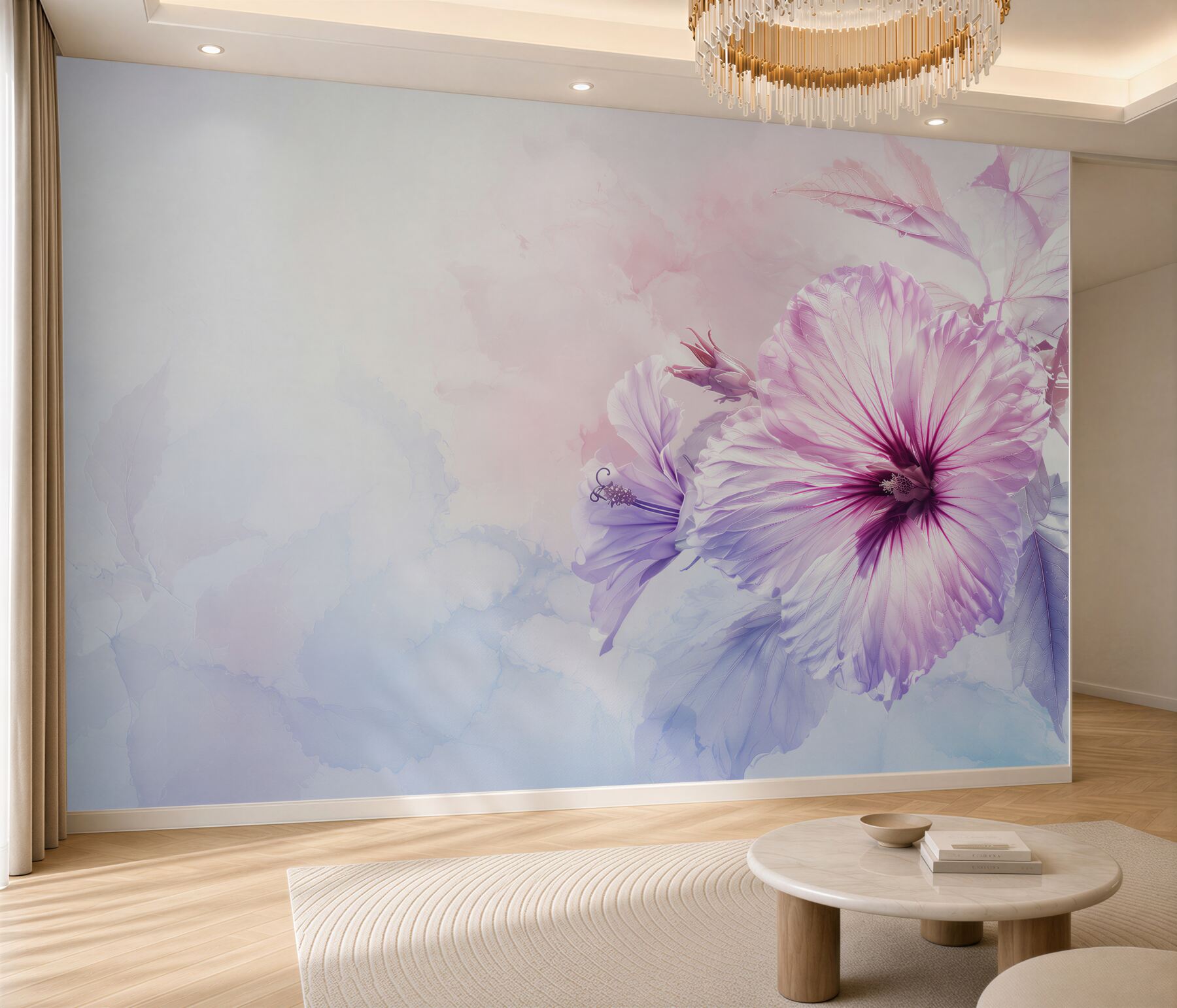 Fototapeta hibiskus różowo fioletowy w pastelowej akwareli?v23