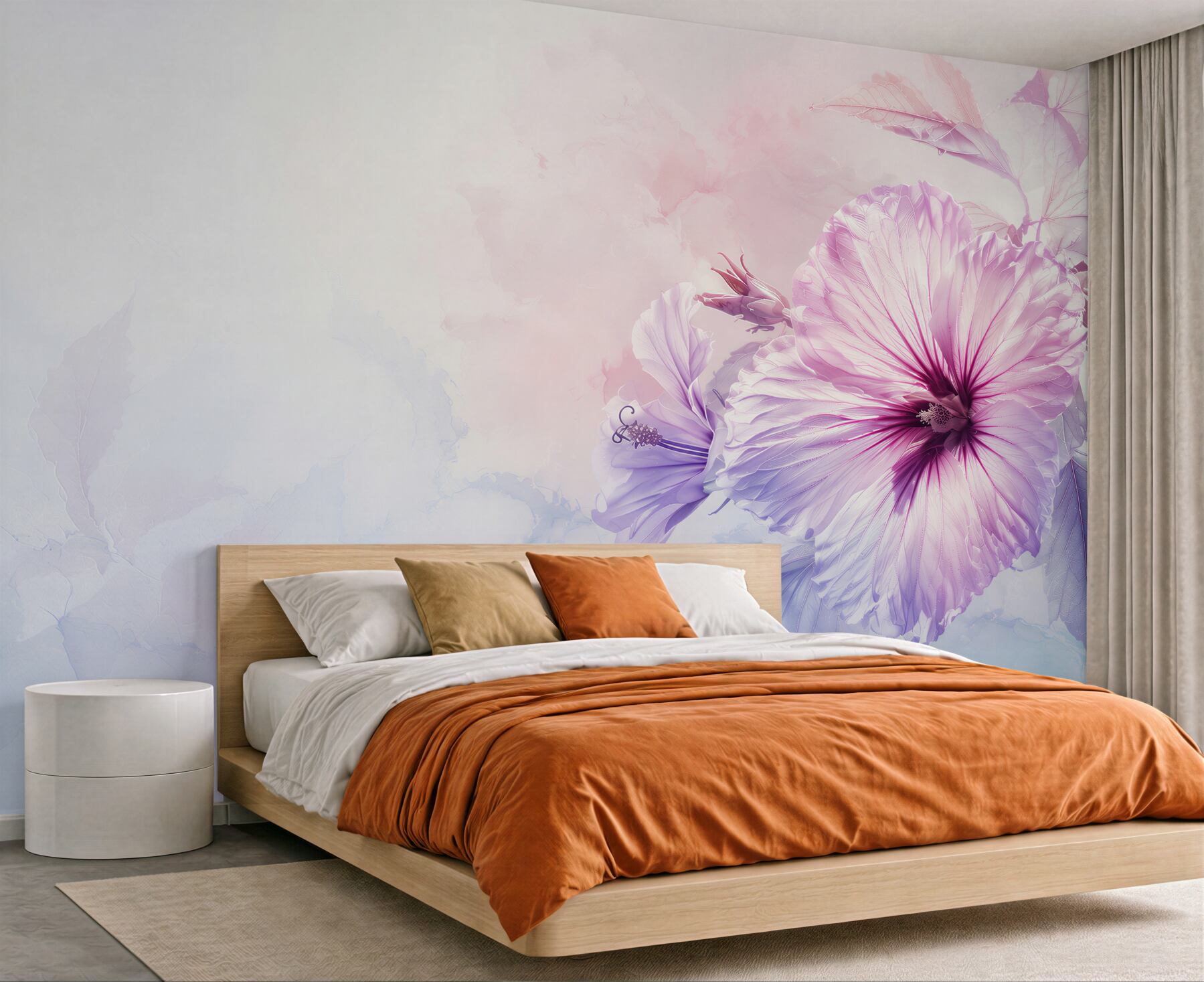 Fototapeta hibiskus różowo fioletowy w pastelowej akwareli?v23